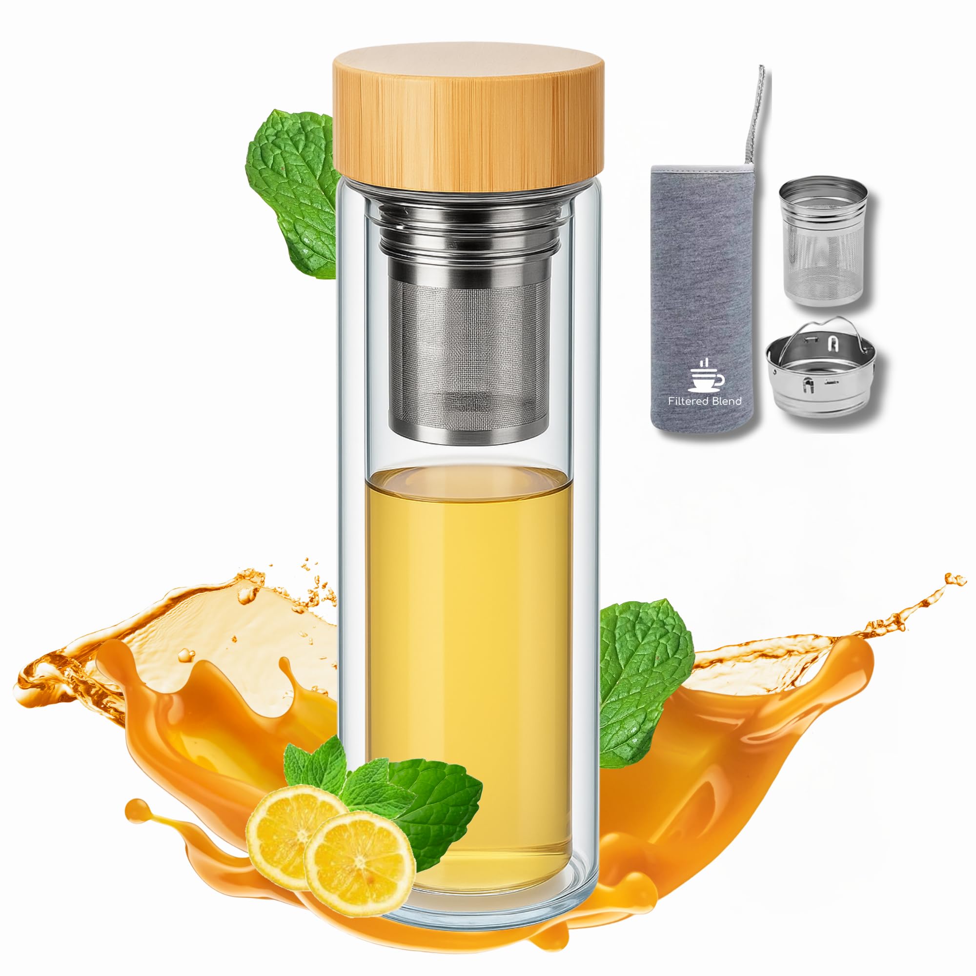 Filtered Blend Glass Water Bottle with Tea Infuser