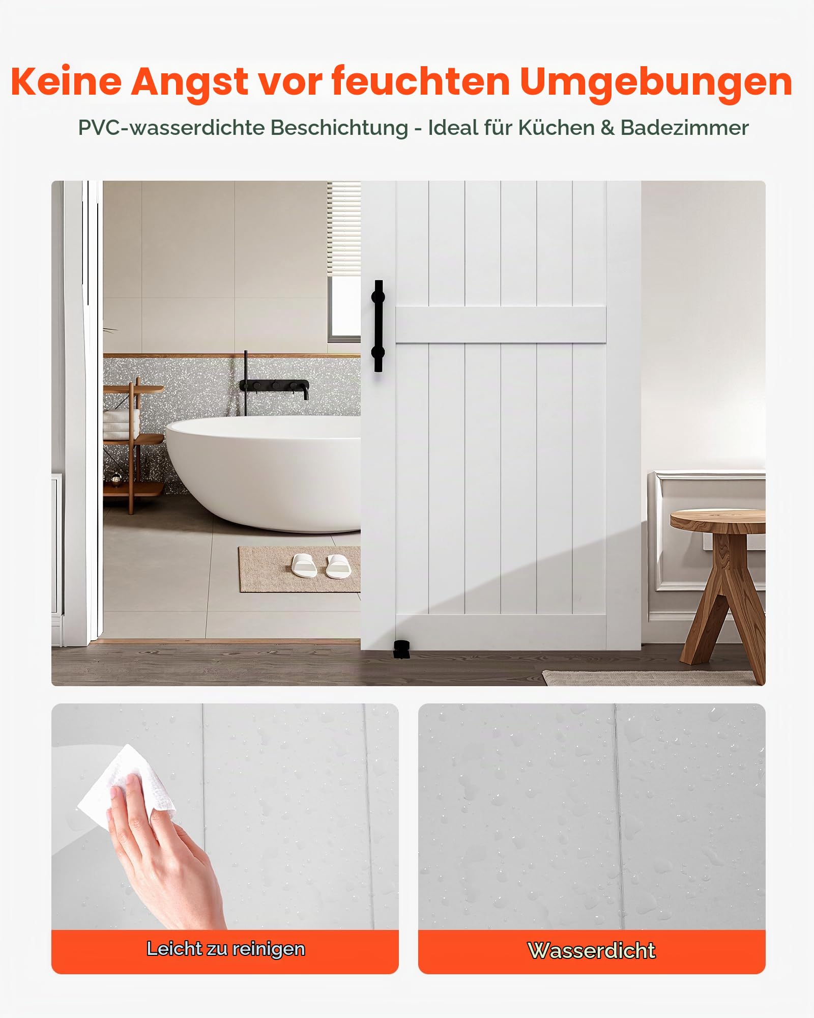 VEVOR Schiebetür im Scheunenstil Schiebetürsystem (914 x 2134 mm) aus hochfesten MDF-Platten, Scheunentor mit Hardware-Kit & wasserfester PVC-Oberfläche & H-Rahmen für Wohnzimmer Badezimmer Weiß