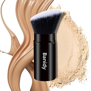 Banidy Retractable Kabuki Brush: Portable Travel Makeup Brush with Cover, Cruelty-Free for Foundation, Powder, Blush, Bronzer (1PC)