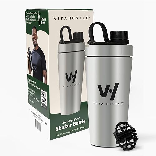 Miniatura 8 de VitaHustle Vaso agitador de acero inoxidable con tapa giratoria, a prueba de fugas, bola de licuadora, perfecta para batidos de proteínas o después