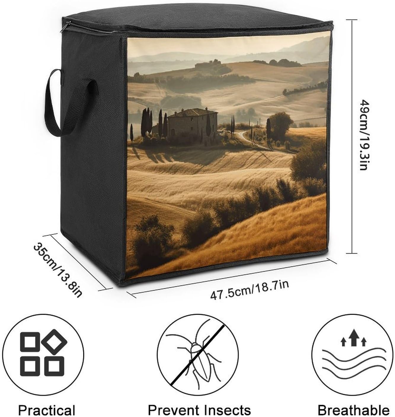 View of Typical Tuscany Landscape Storage Bag with Zippers And Handle Extra Large Bedding Comforter Storage Bag Foldable Blanket Storage Bags Fabric Moving Bags for Closet Organizer (70L)
