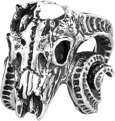 Mens Vintage Gothic Stainless Steel Rings Worship Baphomet Ram Sheep Goat Head Horn Biker Rings Halloween Gifts Size 7-13