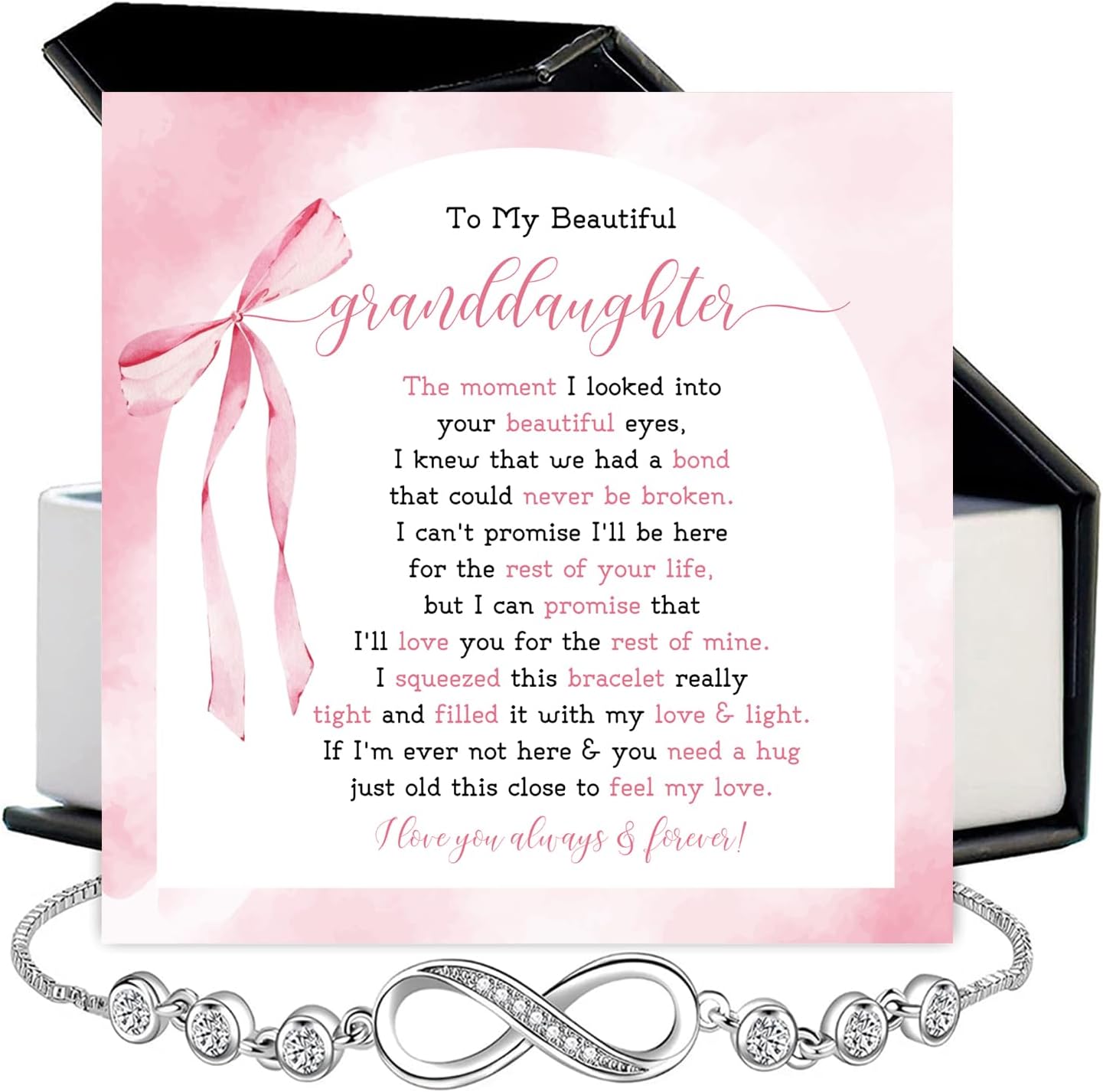 To My Granddaughter – Forever Connected Infinity Bracelet from Grandpa with Loving Message in Elegant Gift Box, Meaningful Jewelry Gift for Granddaughter on Birthday, Christmas, Graduation or Wedding