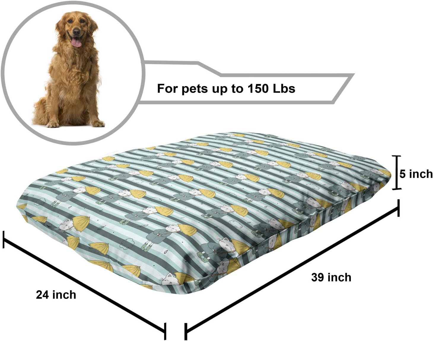 review Ambesonne Animals Pet Bed, Cats Holding Umbrellas in Windy Weather Childish Style Art, Chew Resistant Pad for Dogs and Cats Cushion with Removable Cover, 24