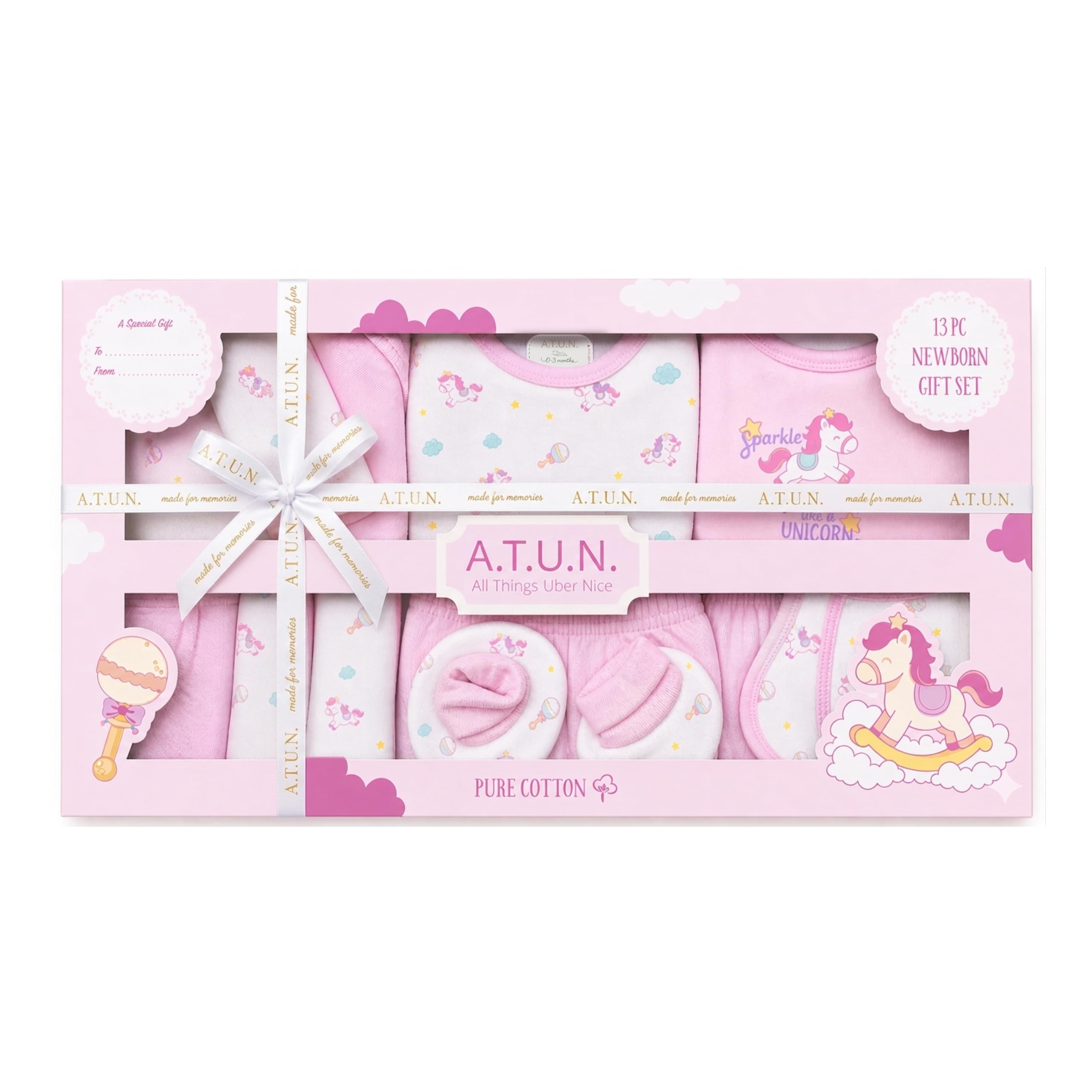 Premium Newborn Baby Gift Set (13 Pieces) | 100% Cotton Baby Clothing Set | 0-3 Months | Baby Shower and Welcome Gift Box-image-34