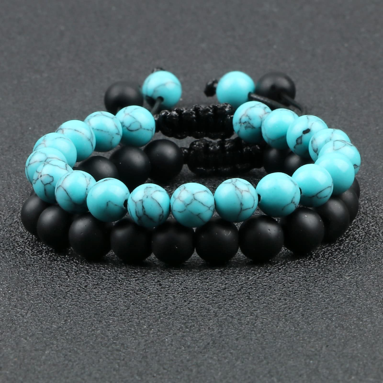 MOCHAMIK Distanzperlen Armband Natur Schwarz Weiß Lavastein Armreif Damen Herren Geschenk
