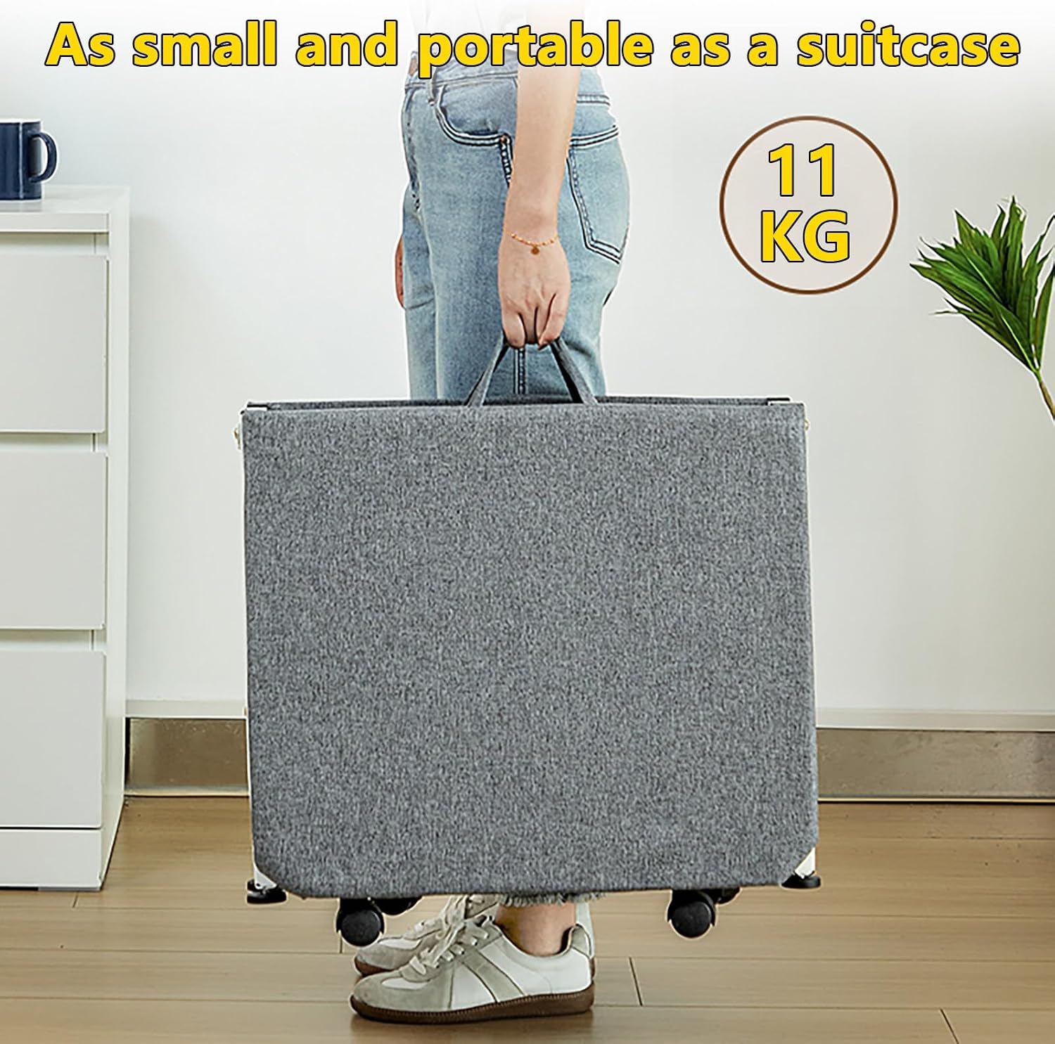 Folding Bed with Mattress for Adults, Upgraded Portable Foldable Roll Away Bed on Wheels, Camping Cot for Adults, Space Saving Fold Up for Easy Storage Portable Bed for Adults(180x60CM)