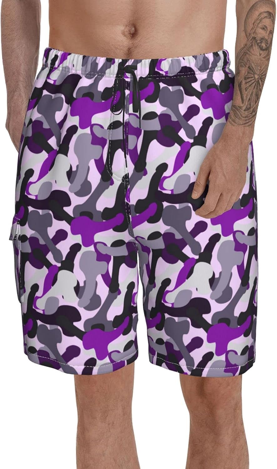 ALEISIN Men's Swim Trunks Black Purple Pink Camouflage Fashion Summer