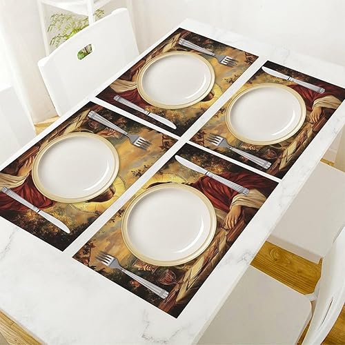 Vista 46 de Juego de 4 manteles individuales botánicos con diseño de flores, plantas botánicas, hojas de flores, rústico, floral, impermeable, lavable