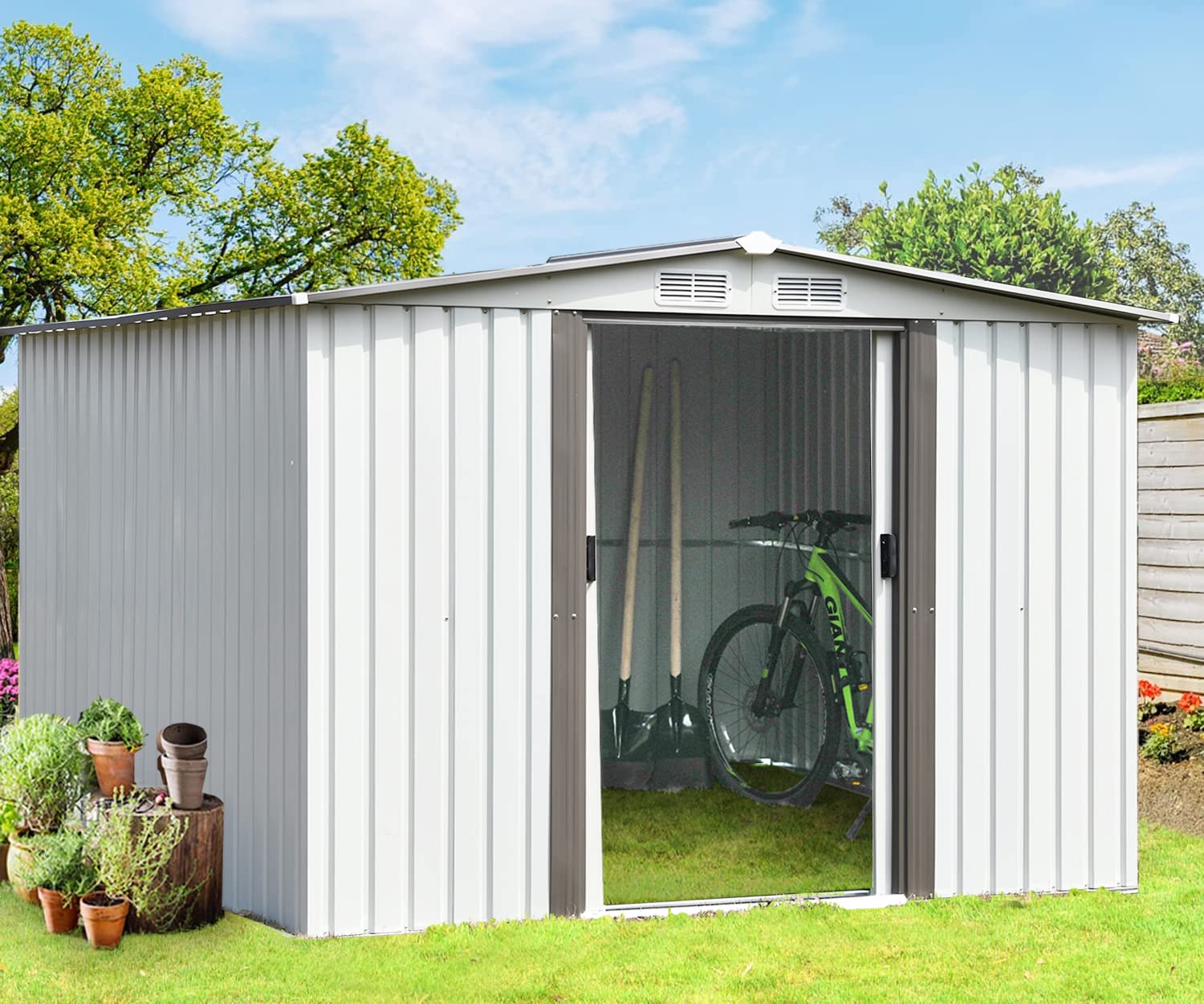 Buy 8’ x 8’ Outdoor Storage Shed, Metal Garden Shed with Air Vent and