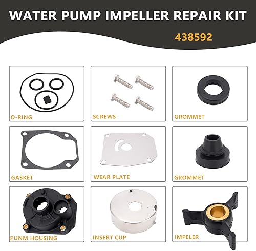 Miniatura 2 de 438592 Kit de bomba de agua fuera de borda para Evinrude Johnson 40454850HP Kit de reparación de impulsor de bomba de agua de 2 tiempos con carcasa