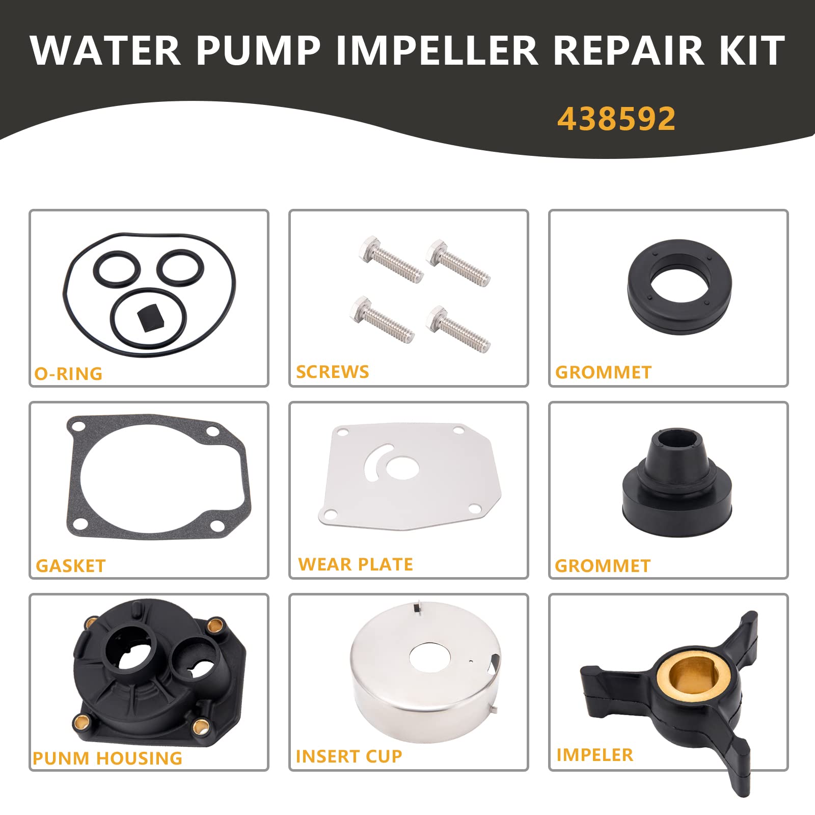 Kit De Réparation De Pompe à Eau Pour Moteur Hors-bord 35-50 CV - Réf. 0438592 / 438592 - 12