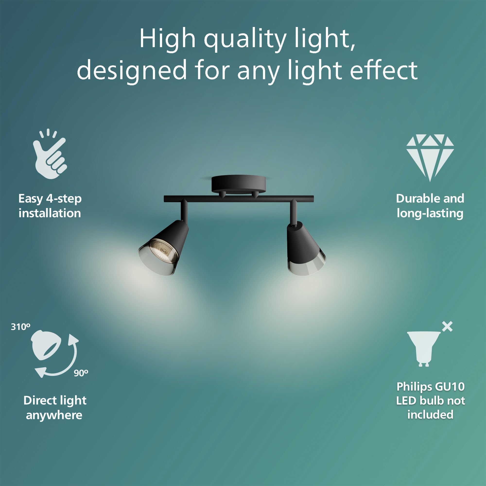PHILIPS Cleft Spot 2-Head, GU10 not Included, Black, IP20 - Image 2