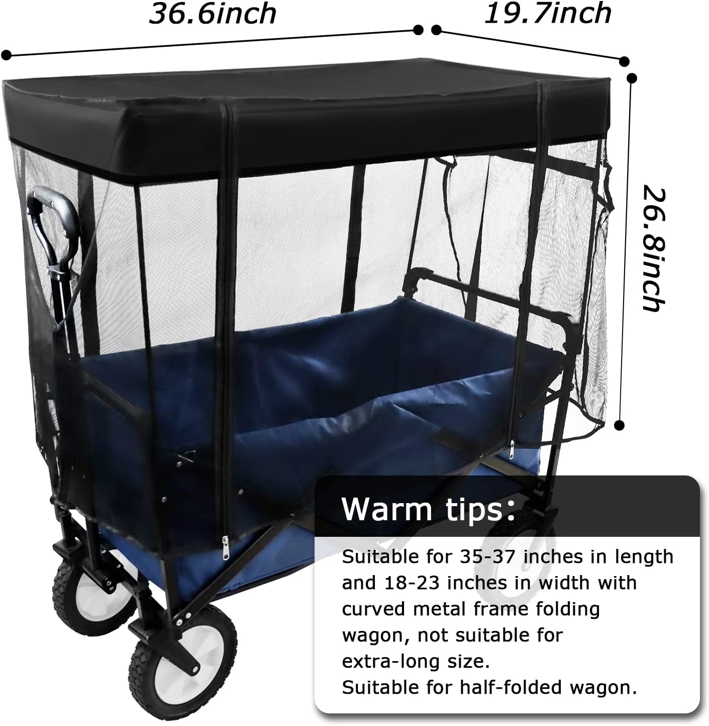 Outdoor Wagon net Cover, Folding Wagon Mosquito net Accessories for Children Outdoor Garden Camping Push-Pull cart with Zipper Anti-Wagon Shade Attachment （Suitable for Half-Folded Wagon）