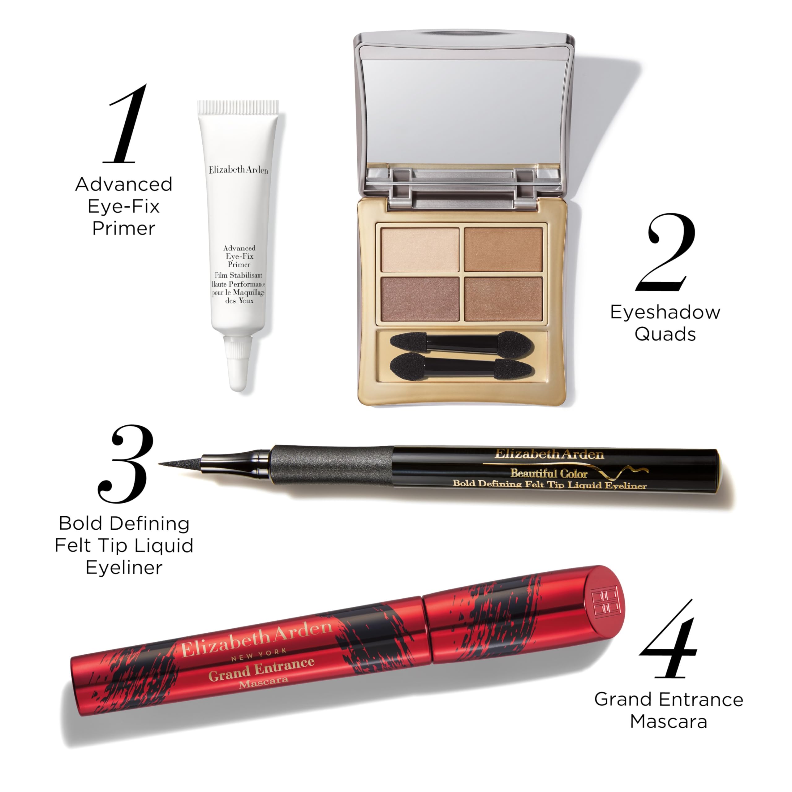 Elizabeth Arden - Eyeshadow Quad in Oh So neutralna, na bazie minerałów, bez talku, wegańskie cienie do powiek dla długotrwałego, odpornego na rozmazywanie, aksamitne wykończenie, 3 g
