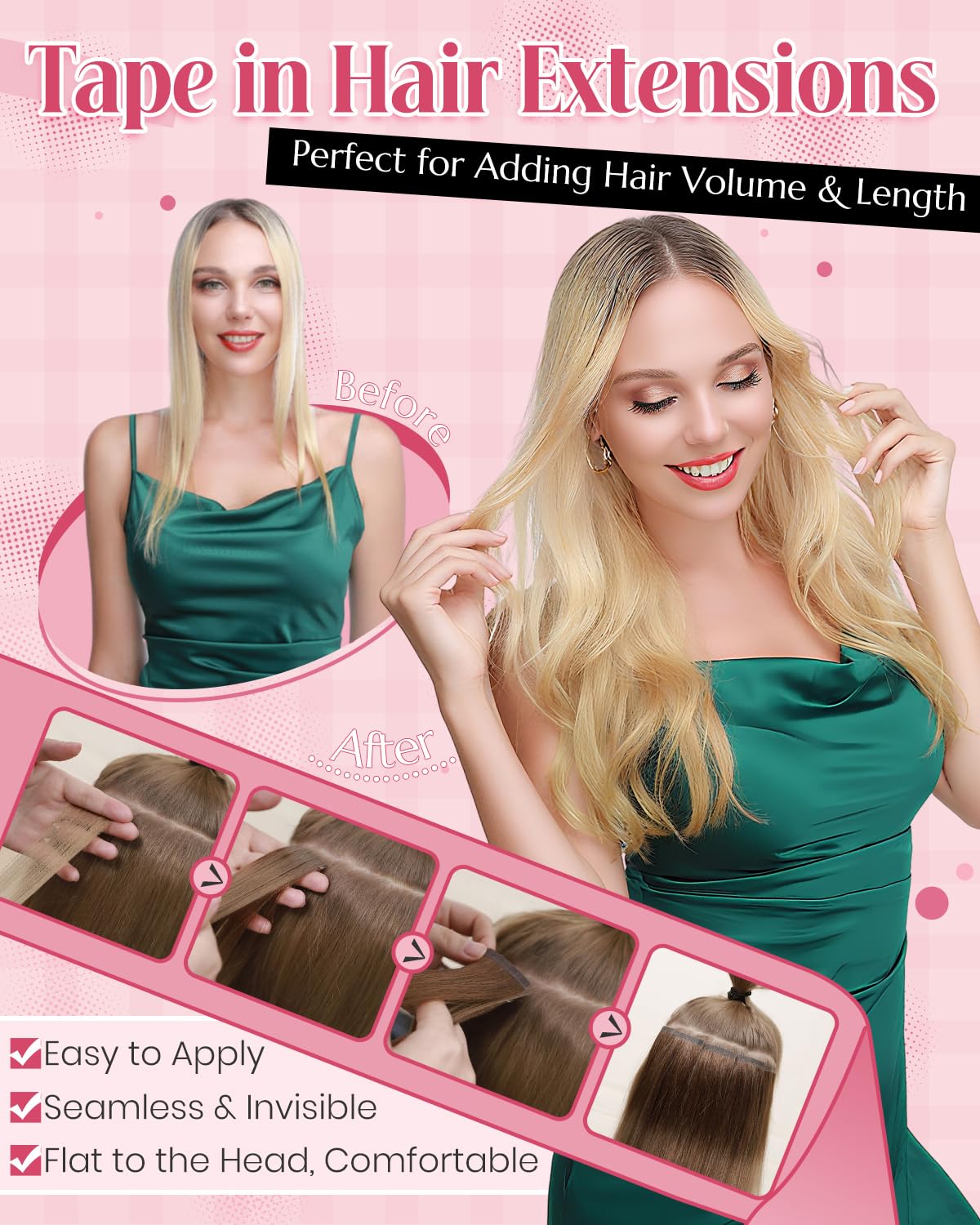 SLEEKALON Invisible Tape in Hair Extensions Real Human Hair 20 Pcs Thinned Version #4 Medium Brown - Image 2