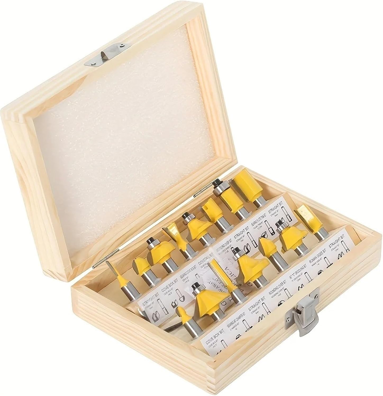 lathe machine accessories, Lathe Machine, ‌15PC Tungsten Carbide Milling Bits - 6.35mm Shank For Wood Trimming & Straight Cutting‌(15pcs-Wooden box)