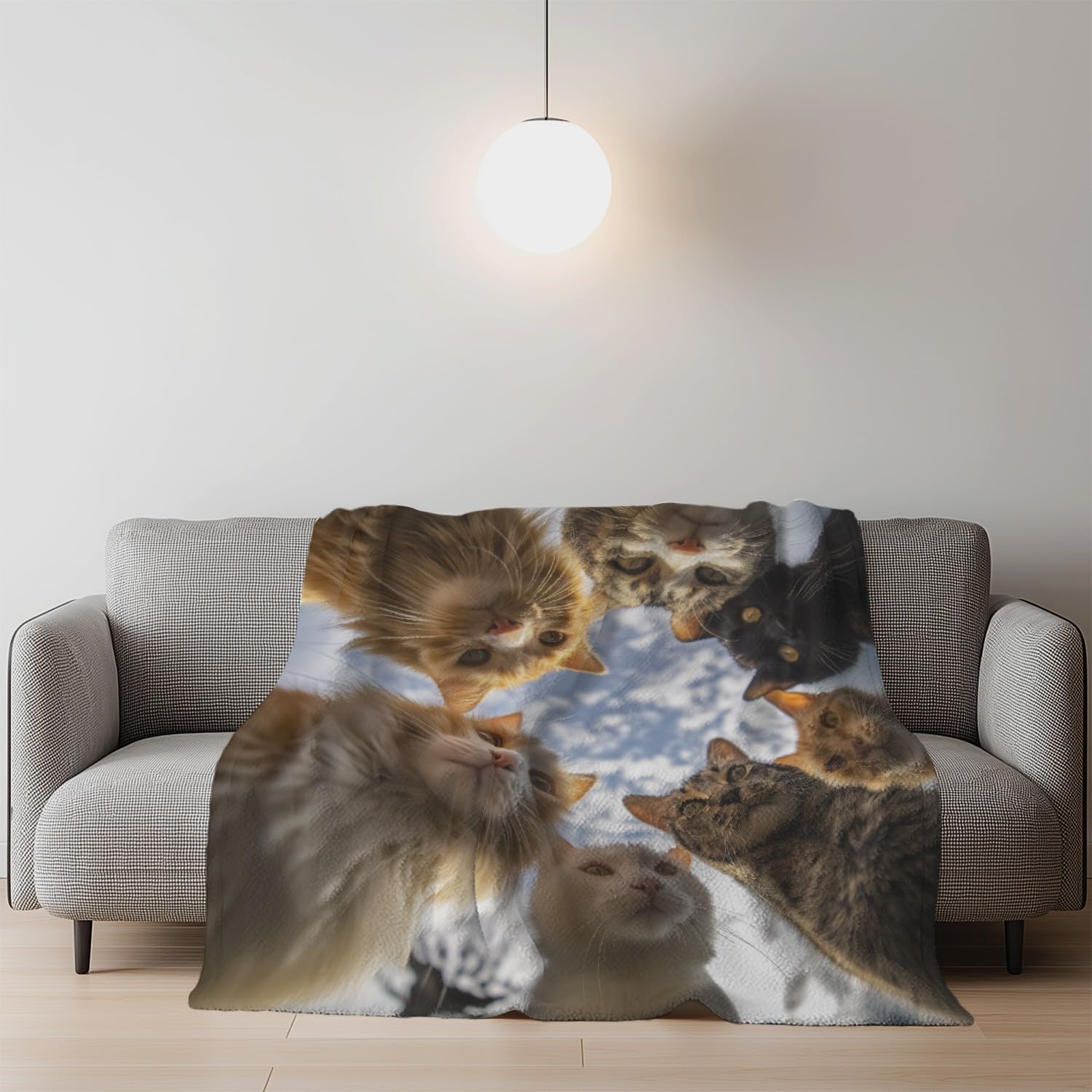Couverture Polaire Plaid Canapé Grande Taille 230x270 cm Orange Motif Chat
