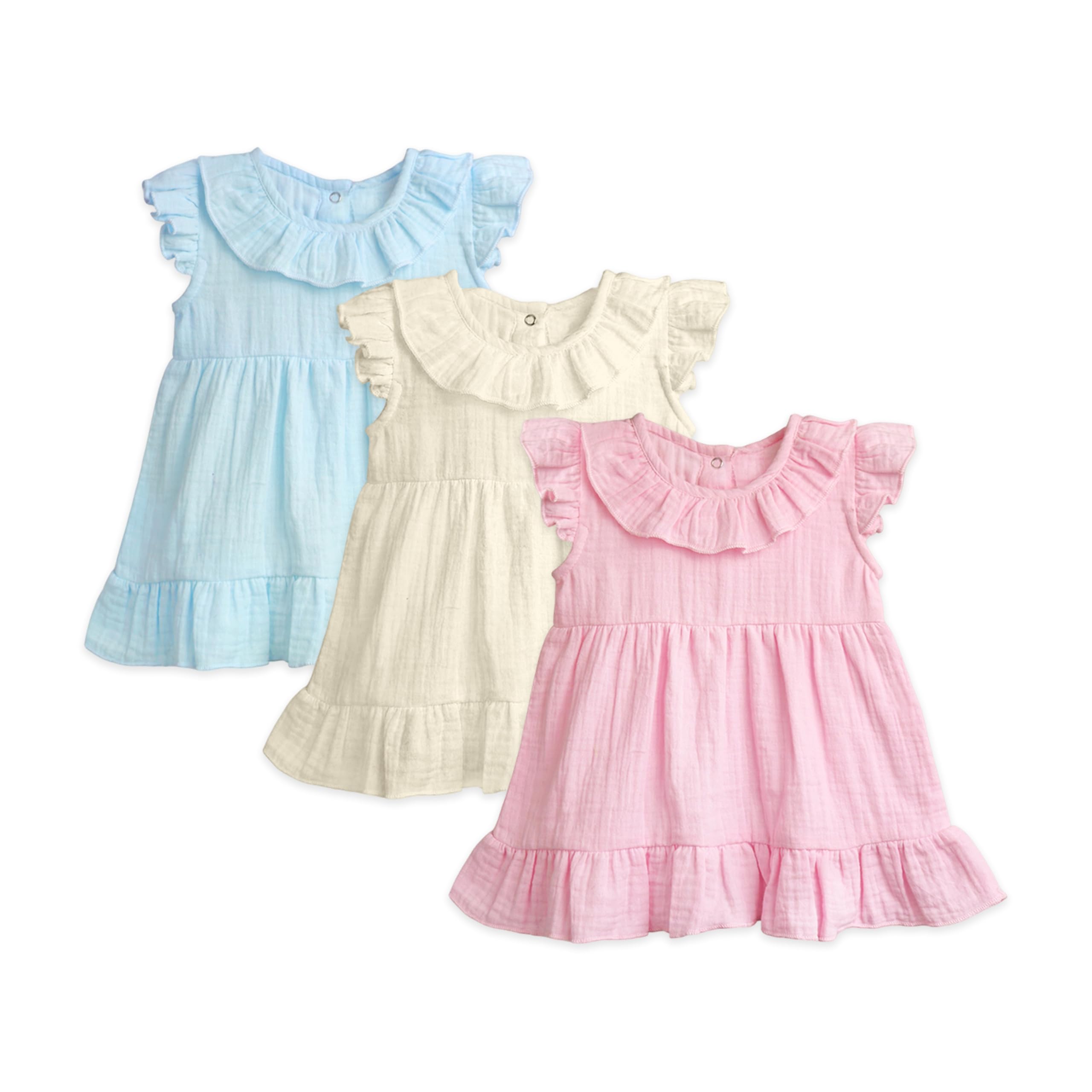 Baby Girl Cotton Summer Casual Short Ruffled Sleeve & Hem Soft Breathable Fabric Frocks Sundress Princess Dress for Kids-image-1