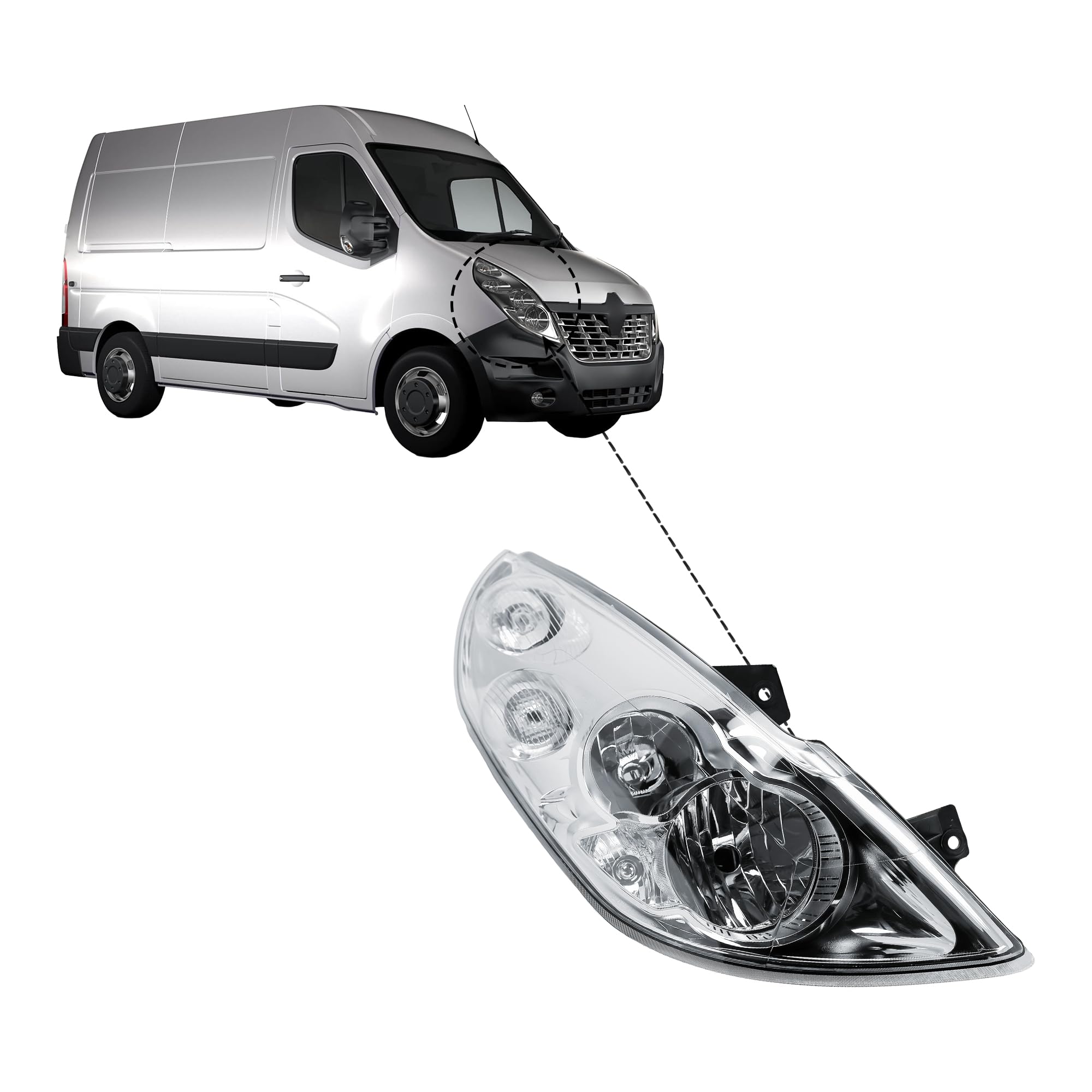 LONGLING Faro anteriore Faretto Anteriore Destro con Motore senza Nebbia per Renault Master III Opel Movano 2010-2019