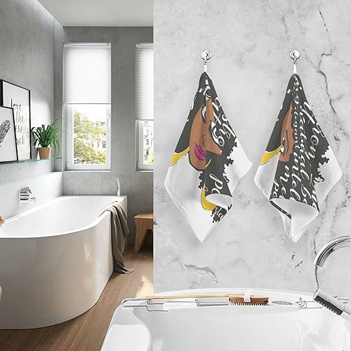 Miniatura 6 de ALAZA Afro Girl - Toallas de mano afroamericanas para baño, 10% algodón, 2 toallas faciales de 16 x 28 pulgadas, absorbentes, suaves y agradables al