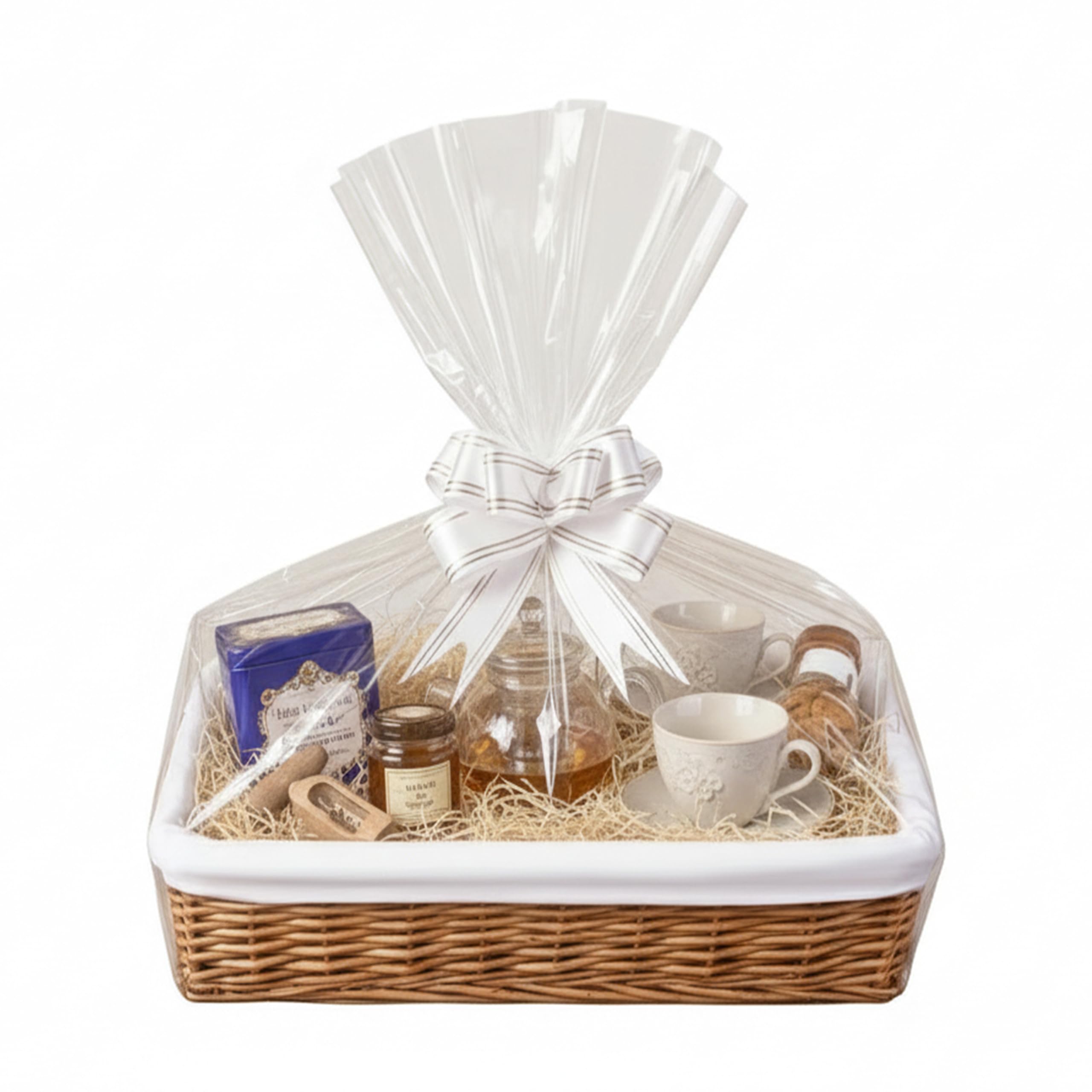 H-LINE LARGE Make Create Your Own Gift Hamper Kit - Natural Wicker Storage Basket Cellophane Wood Shred Bow Set - Ideal for Christmas Easter Christening Wedding Baby Shower or Birthday Gift โ image 1