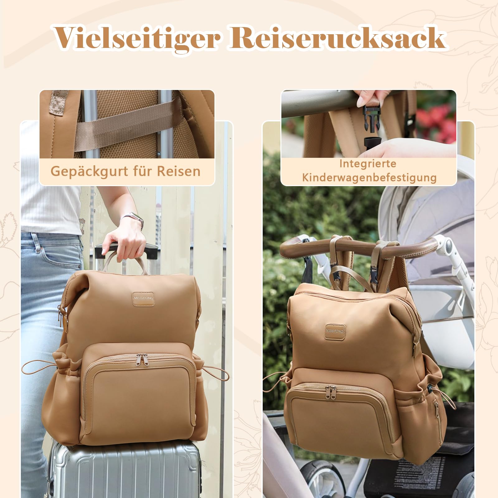 MISS FONG Baby Wickelrucksack Wickeltasche, Wickelrucksack Groß Rucksack Babytaschen Wickeltasche Organizer Neopren Lässig Wickelrucksack mit 12Taschen & Wickelunterlage MamaTasche für Papa