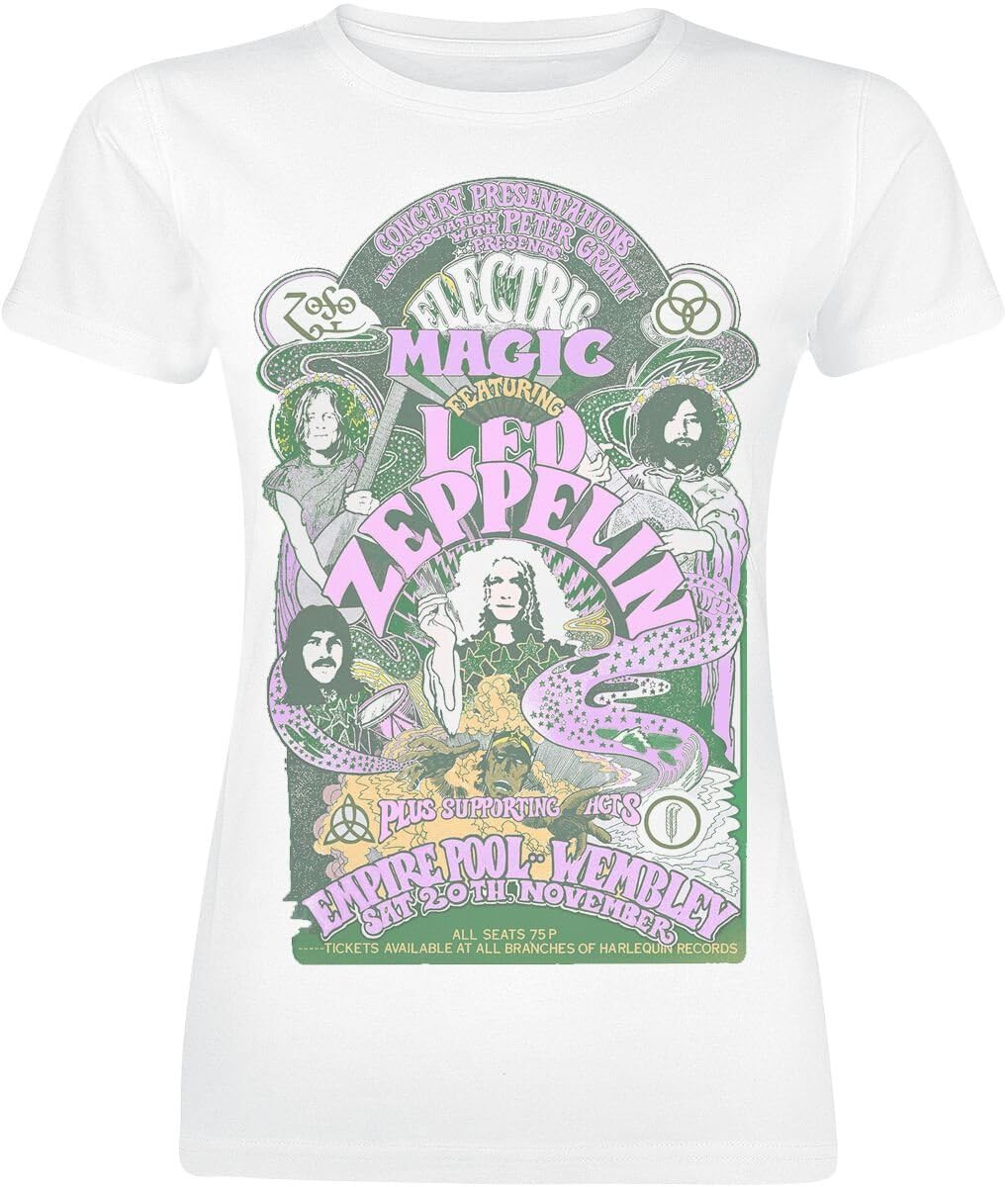 Led Zeppelin T Shirt Electric Magic Band Logo Official Womens Skinny Fit White Medium