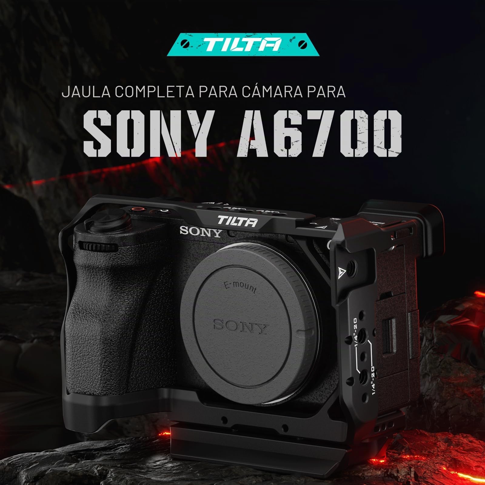 Tilta A6700 Cage, Jaula de cámara completa compatible con Sony a6700 con placa base Arca y abrazadera de cable HDMI - Negro TA-T54-FCC-B