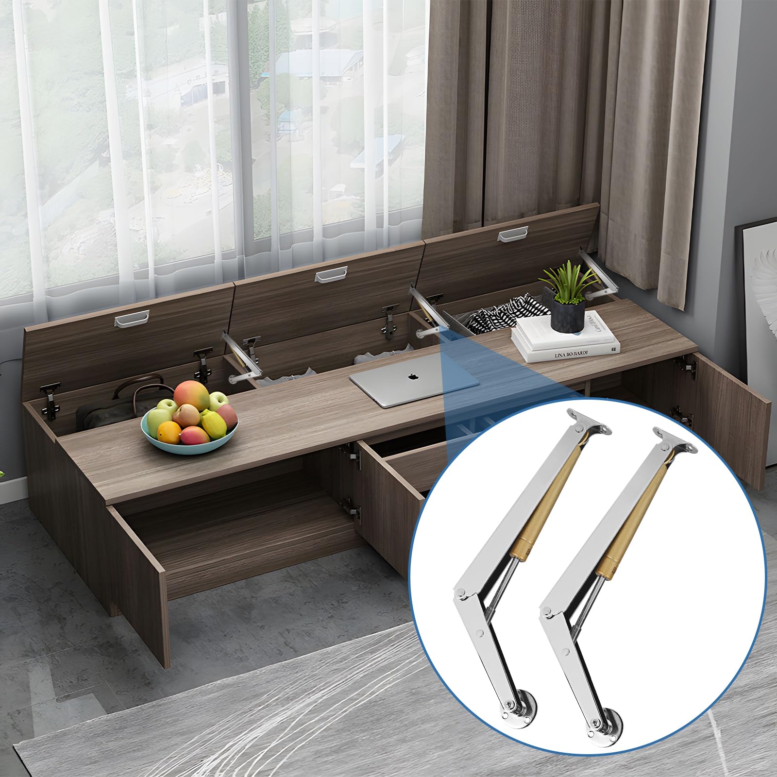 LALAGO 2 unités de vérin à gaz 200 N/PC, vérin à gaz, charnières à fermeture douce, ferrure de couvercle, support pour rabats, tatami, boîte à jouets
