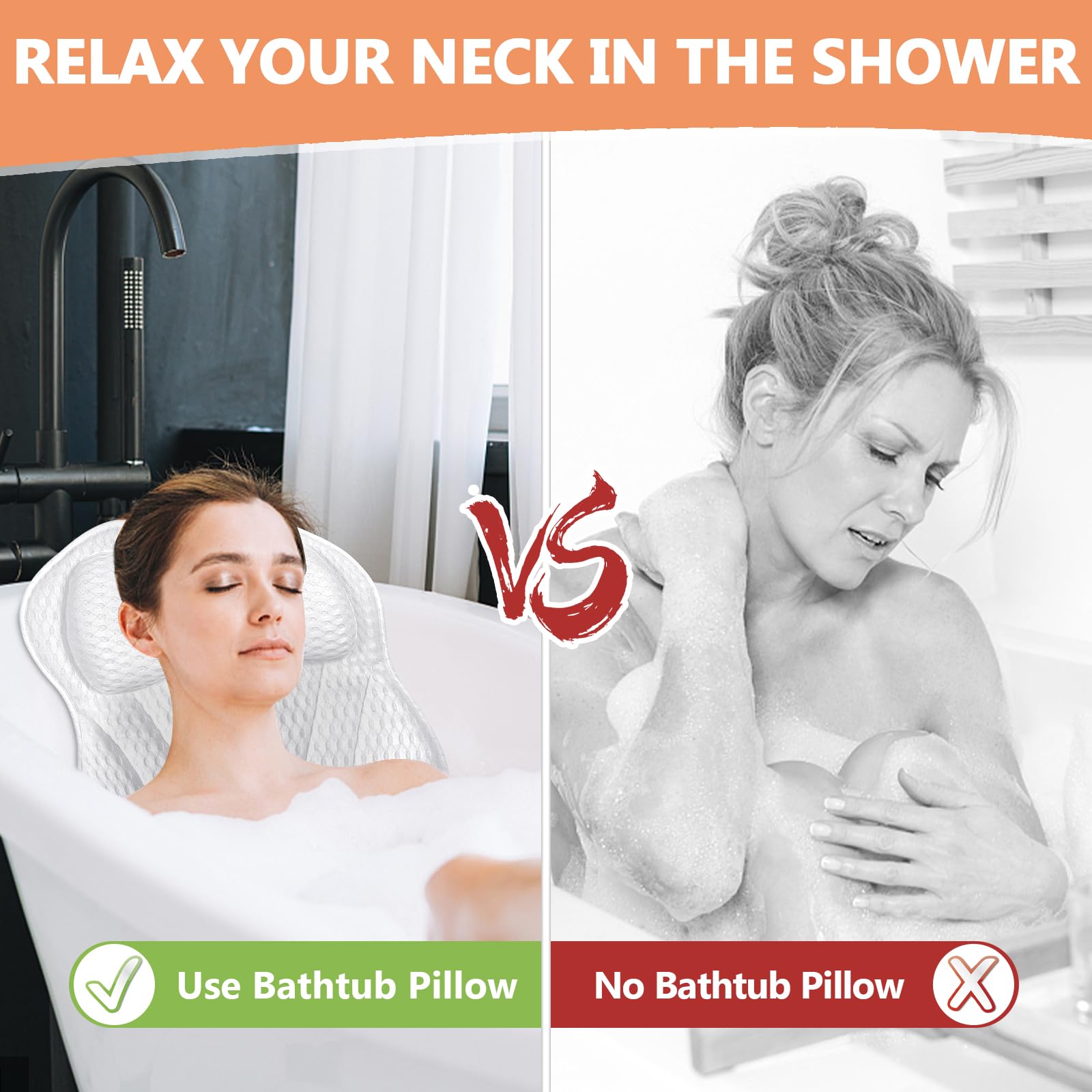 Purpledi Almohadas para Bañera，Almohada de Baño,Cojín de Bañocon 6 Ventosas Antideslizantes Tecnología 4D Air Mesh Cuello, la Espalda,para SPA en Casa Bañera de Hidromasaje (Blanco)
