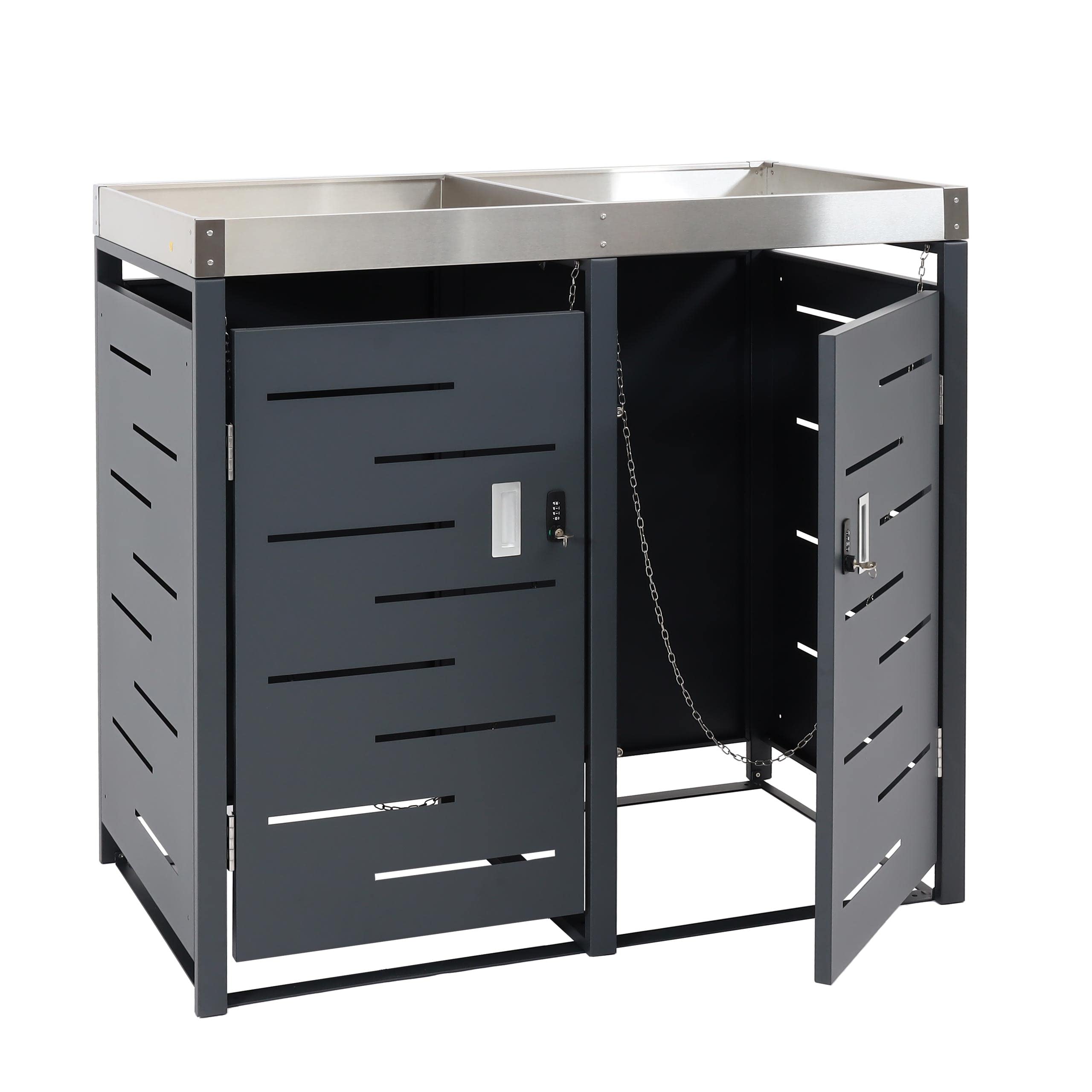 Mendler 2er-Mülltonnenverkleidung HWC-H40b 110x115x62cm Edelstahl | Mülltonnenbox, Pflanzkasten, Metall-Kombi, 39kg, erweiterbar