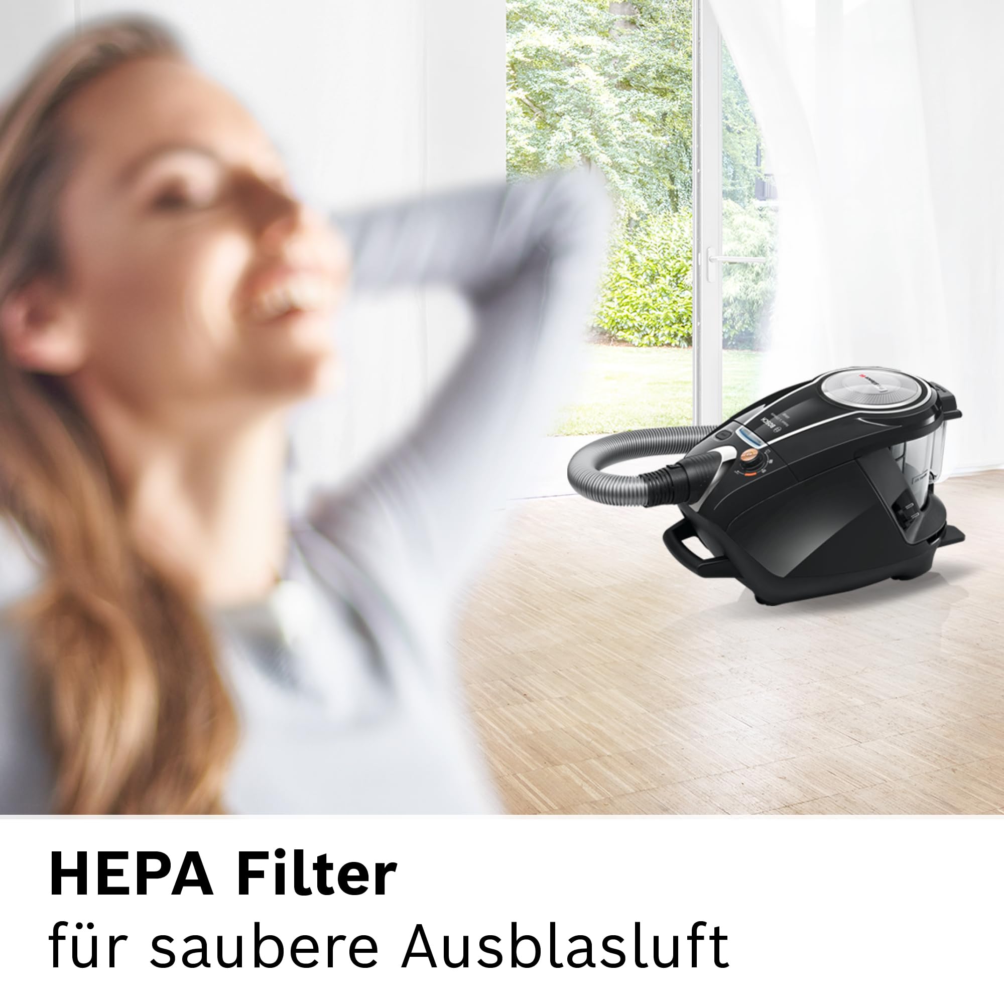 Bosch Staubsauger beutellos ProSilence Serie 8 BGS7MS64, Bodenstaubsauger, leise, Hygiene-Filter, Bodendüse für Parkett, Teppich, Fliesen, Starke Saugleistung, langes Kabel, 800 W, schwarz