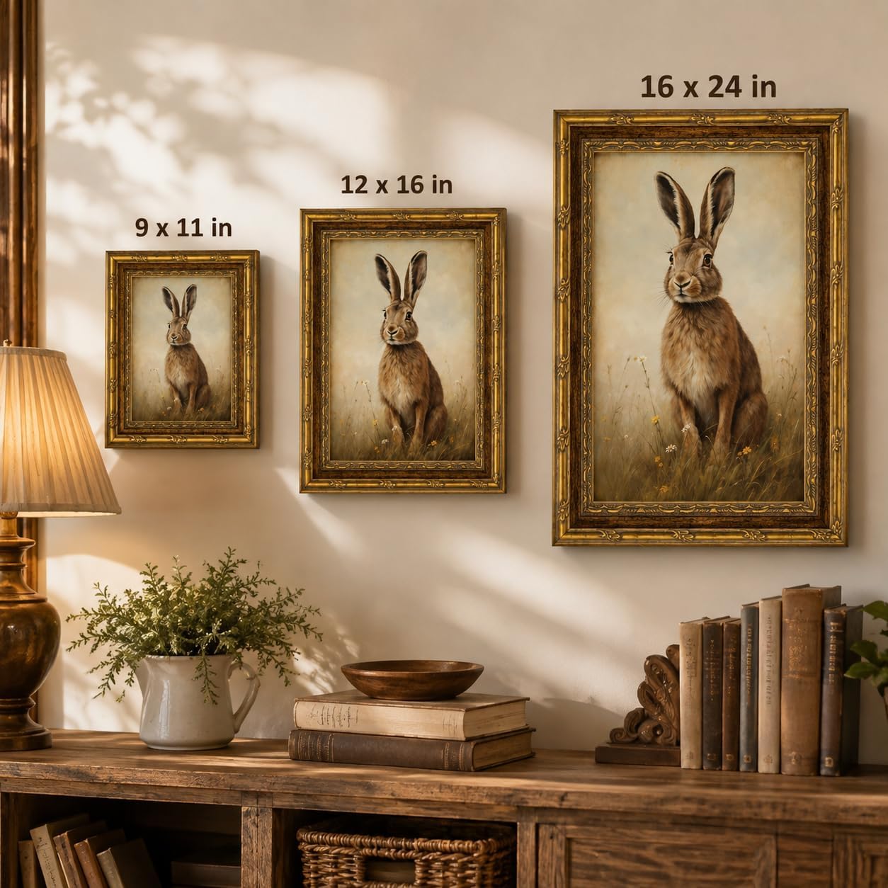 Gold Framed Funny Rabbit Wall Art Easter brown Bunny Canvas Painting Picture Wall Decor Cute Rural Animals Poster Print Artwork for Baby room Nursery Bedroom living room Home Decoration 9inx11in image 4