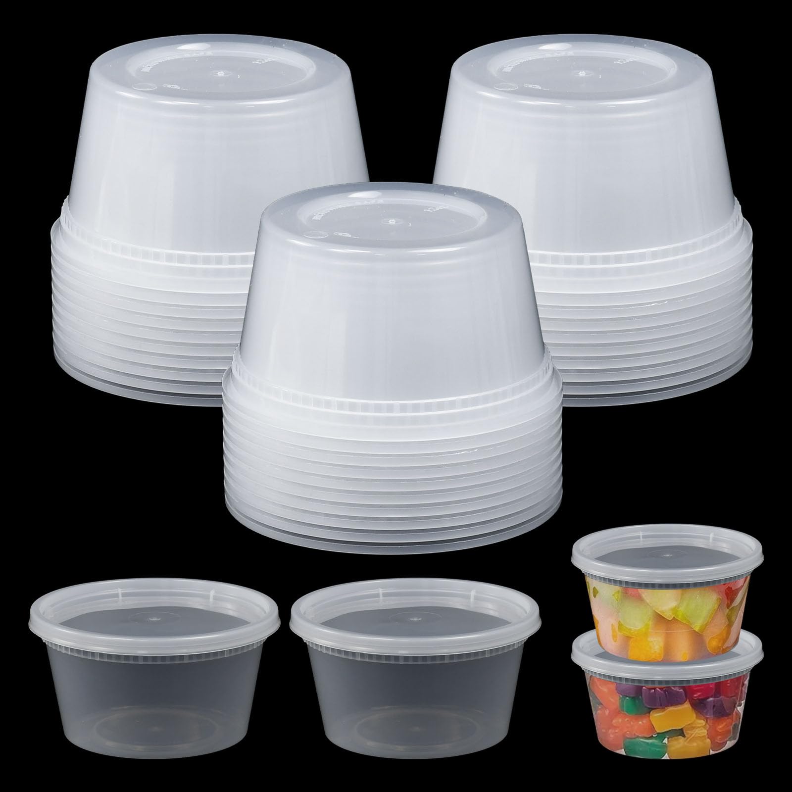 Kleemeiero 30 Stück Wiederverwendbar Kunststoffbehälter Aufbewahrungsdosen mit Deckel 360ml food Deli container 12oz Plastikbecher mit Deckel Vorratsbehälter Aufbewahrungsbecher für Lebensmittel