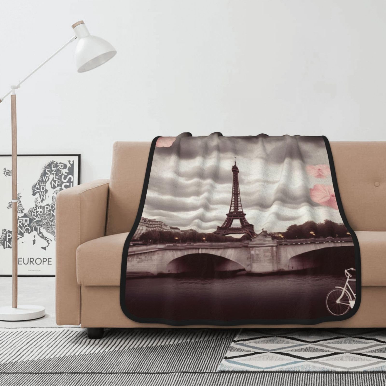 Couverture polaire Paris en flanelle double face jeté de canapé et lit 102x127cm