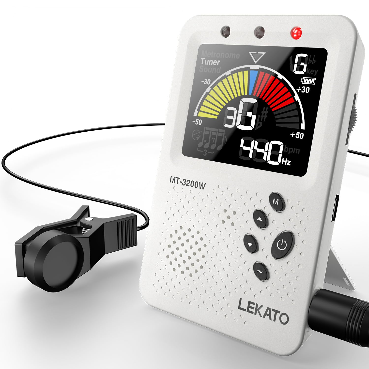 Metronome Tuner, Rechargeable 3 In 1 Digital Metronome with Vocal Count, Tone Generator Tuners for Guitar, Bass, Violin, Ukulele, Chromatic, Clarinet, Trumpet, Flute, All Instruments, White by LEKATO