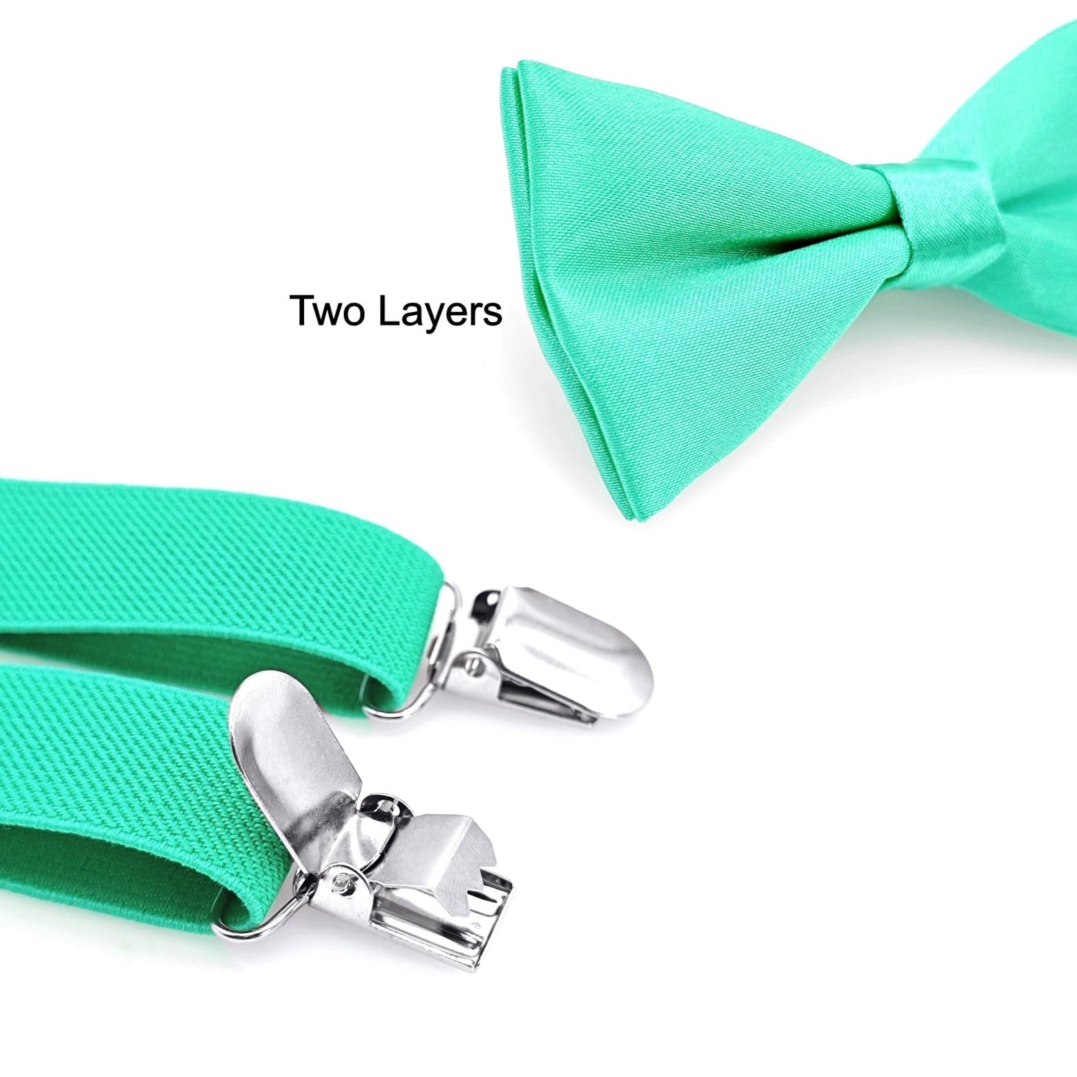 JZK Conjunto pajarita y tirantes verde azulado brillante para niños menos 135 cm, ajustable con clip forma Y tirantes con pajarita para infantil pequeños, para bodas, fiestas