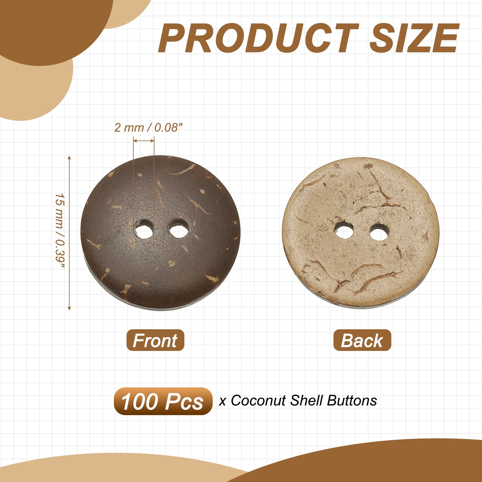 YELARXI Natural Coconut Shell Buttons, 2 Holes Wooden Buttons, Fitting for (Sewing, DIY Crafts, Decorations - Image 2