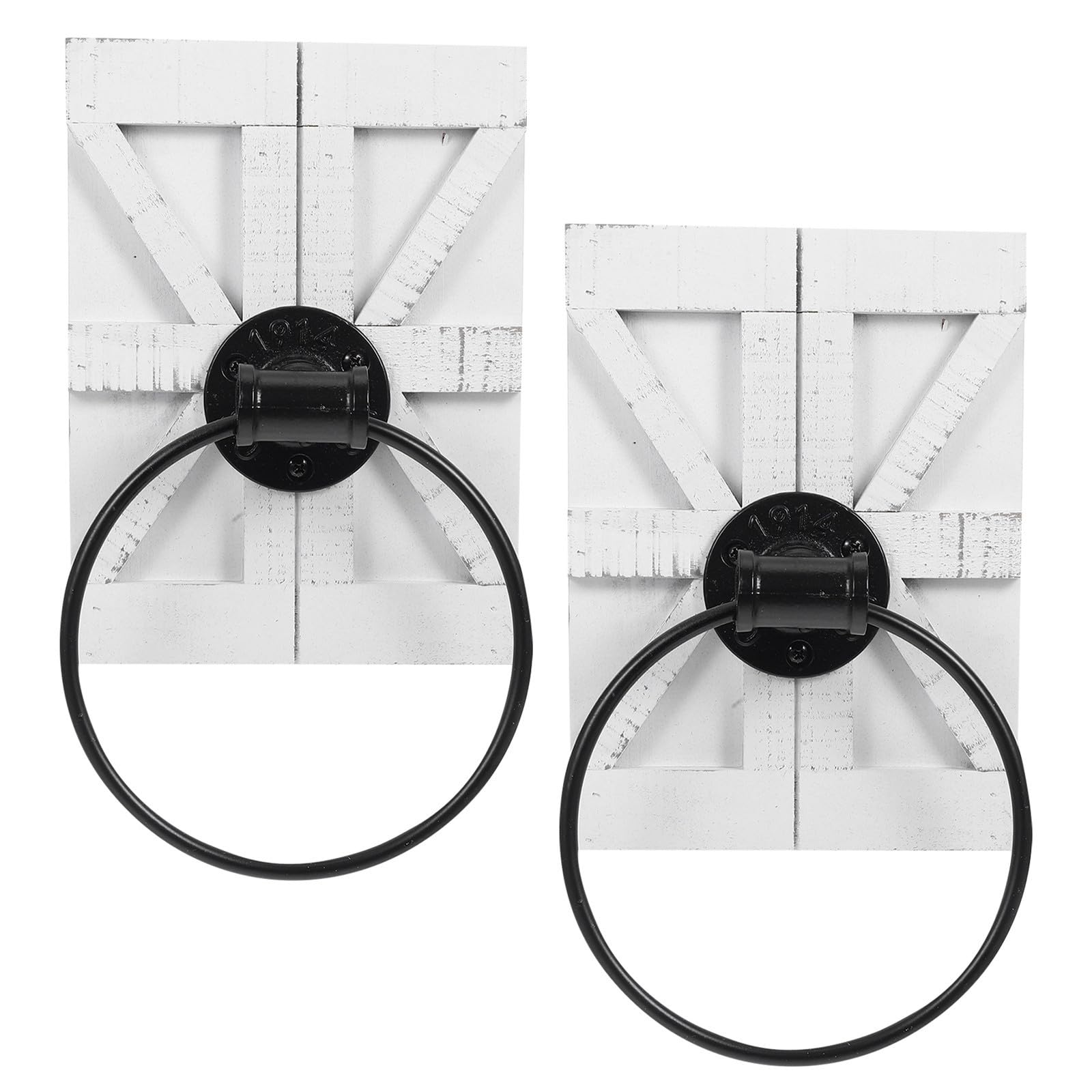 2 Piezas Toallero Rústico de Pared Blanco de Madera y Hierro, Soporte para Toallas de Mano, Ahorro de Espacio para Cocina y Lavandería Estilo Campestre