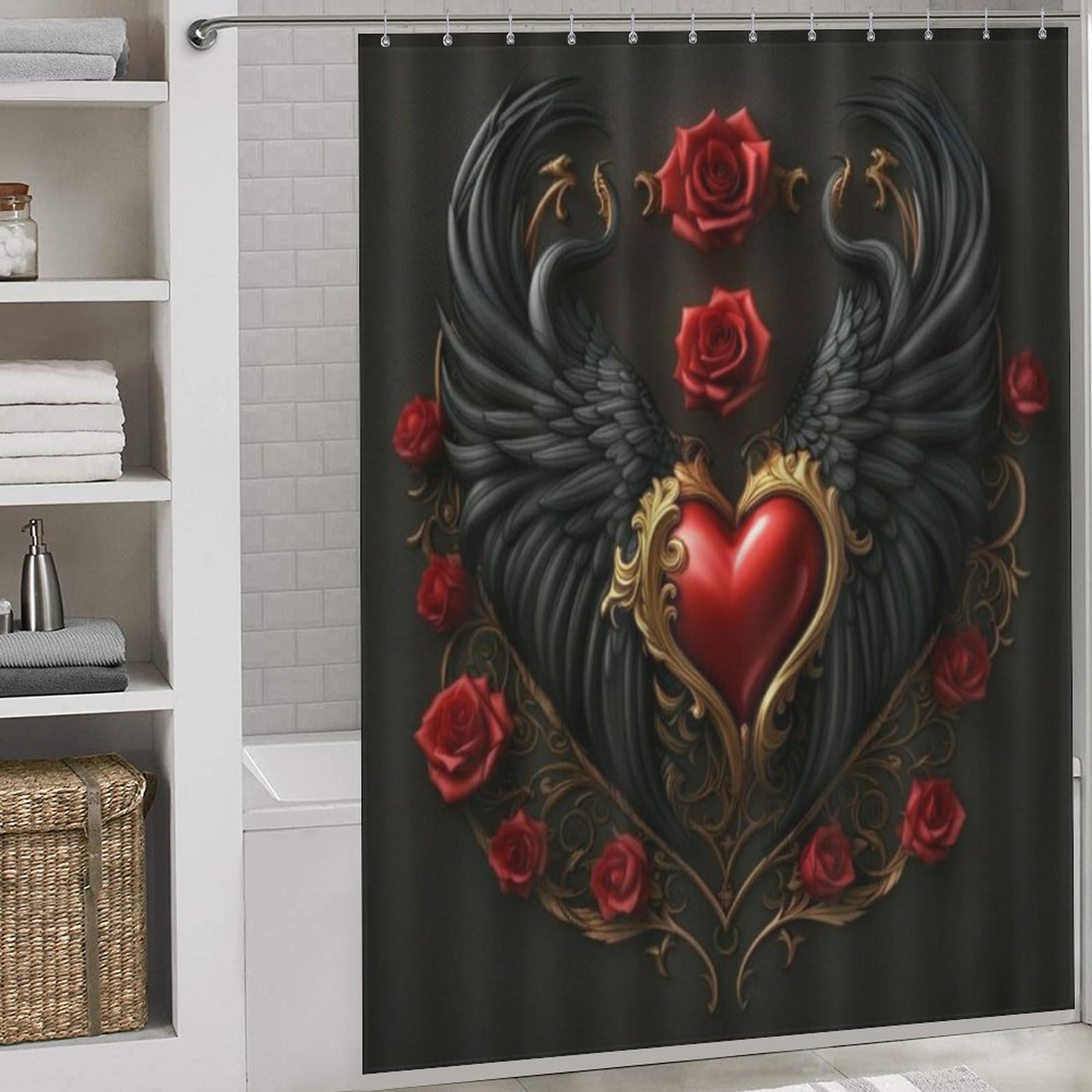 Rideau de douche rose Saint-Valentin imperméable lavable rideau de bain tissu polyester