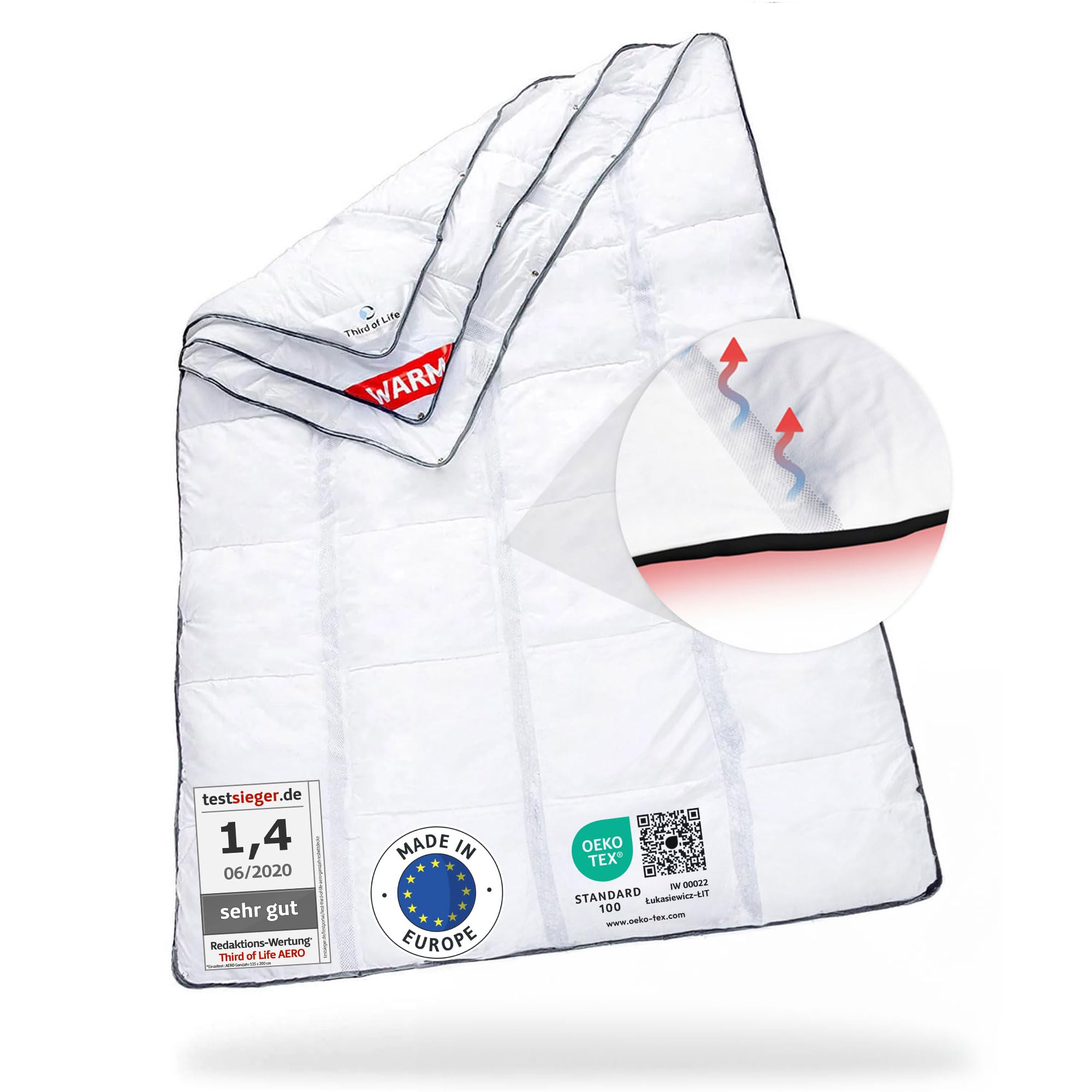 𝐏𝐫𝐞𝐦𝐢𝐮𝐦 4 Jahreszeiten Bettdecke 155x220 mit OptiSleep®-Technologie, 3-lagige Ganzjahresdecke AERO ActiveClima, Flauschige Winterdecke, Stepp-Decke mit Ventilationszonen für Winter & Sommer