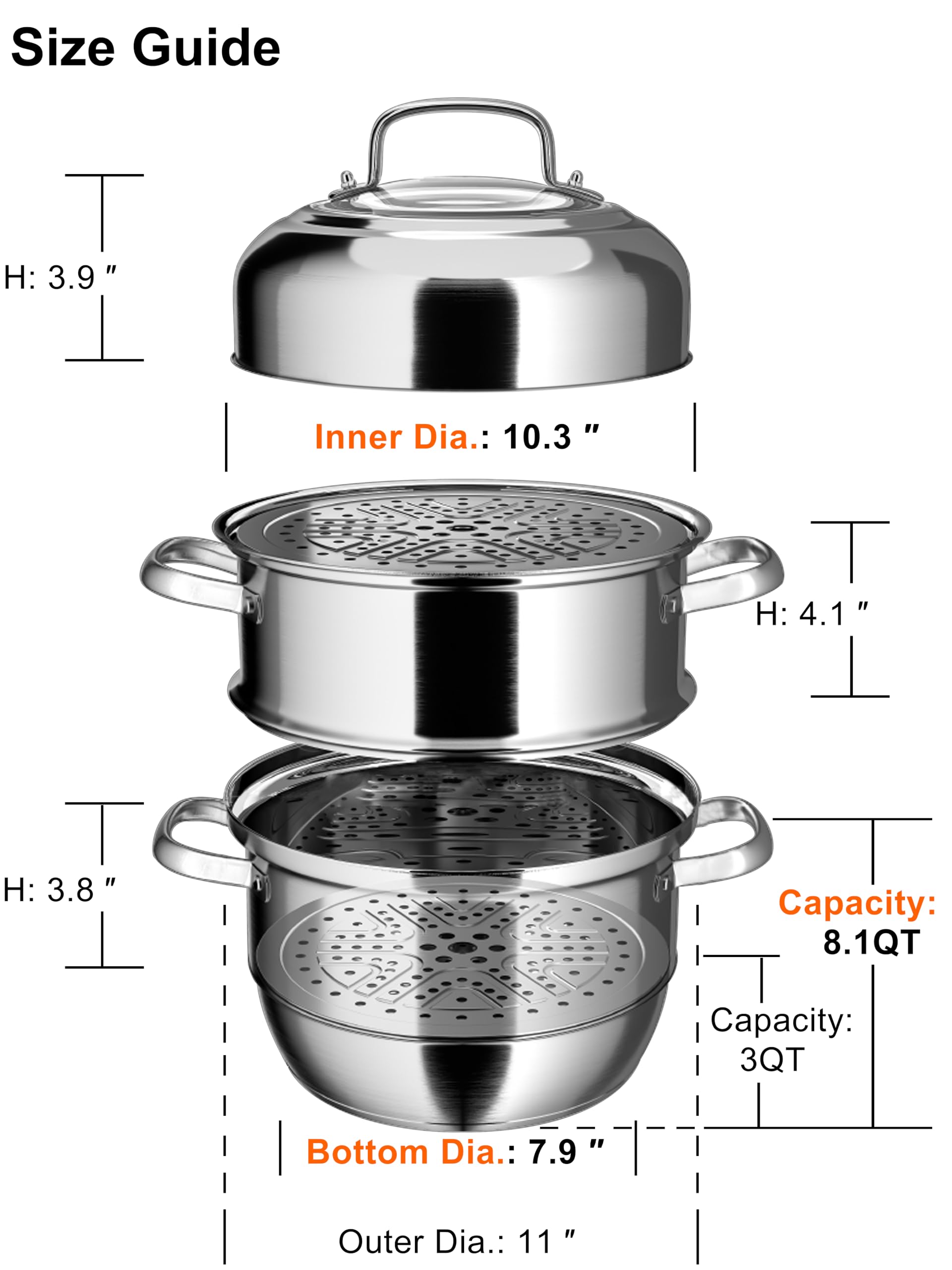 Dampfgarer Topf Induktion VENTION, Dampfkocher 28cm, Dampftopf Groß | Dampfgarer aus Edelstahl zum Kochen von Tamales, Dampftopf für Knödel und Gemüse