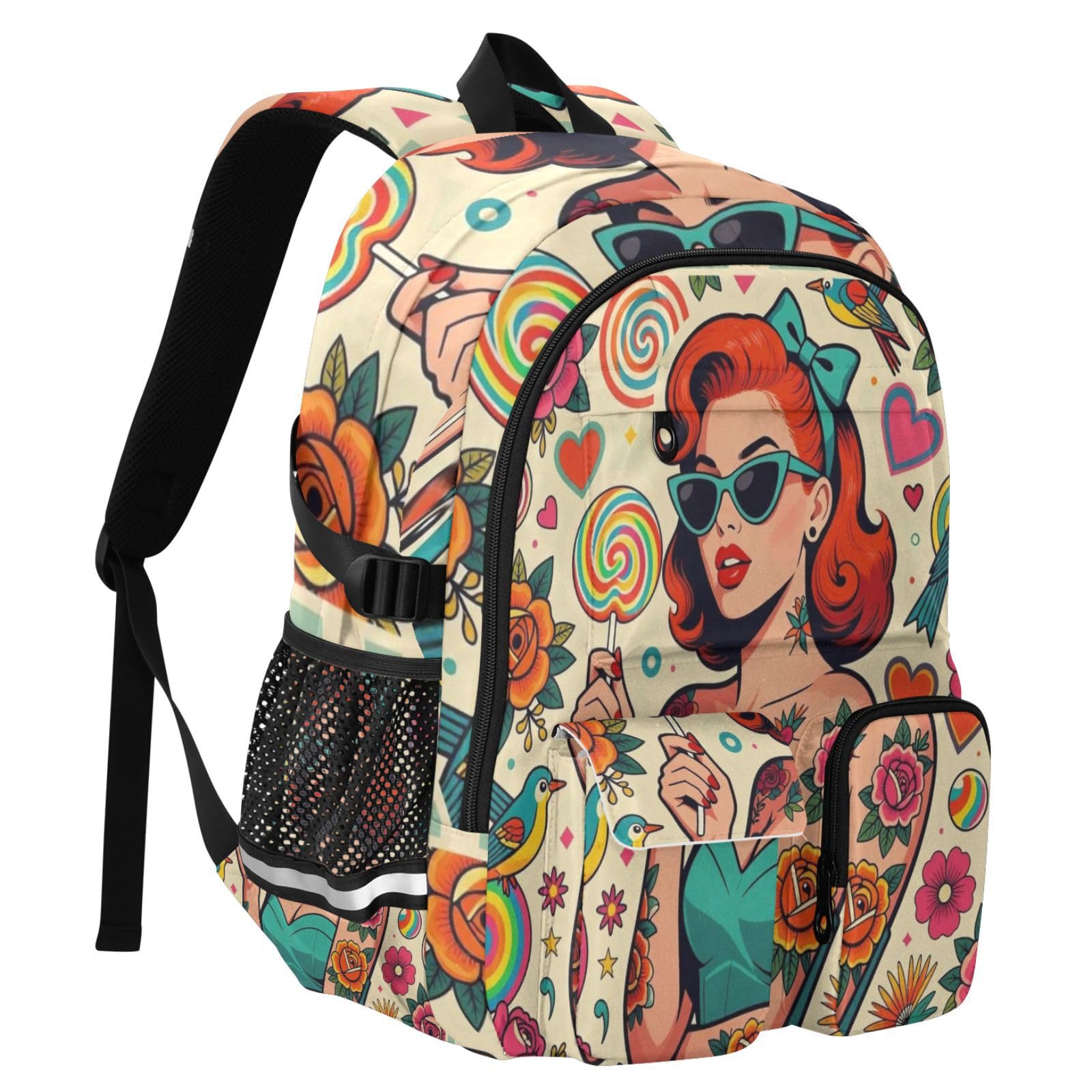 Mochilas de viaje para laptop, diseño vintage de rosas para mujer, para escuela, universidad, 17.5 pulgadas