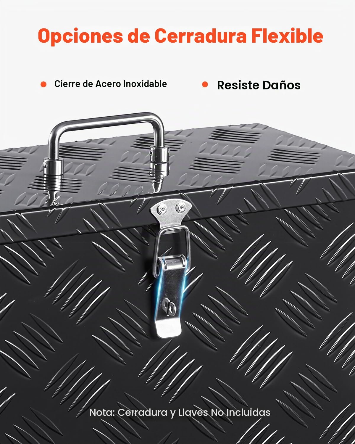 VEVOR Caja de Herramientas de Aluminio Resistente a Caja de Camioneta, con Diseño a Rayas, Asa Lateral y Superior, para Remolque, Camioneta, Autocaravana, 406 x 190 x 254 mm, Negro, Carga 20 kg