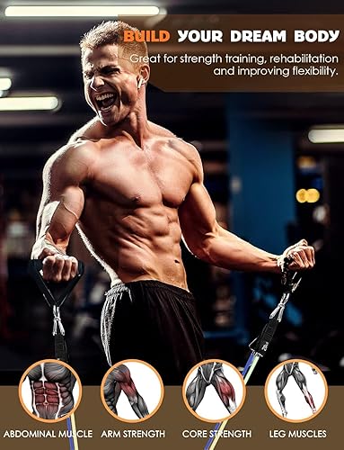 Miniatura 6 de WHATAFIT Bandas de resistencia, bandas de ejercicio, bandas de resistencia para entrenamiento, bandas de entrenamiento con asas para hombres y