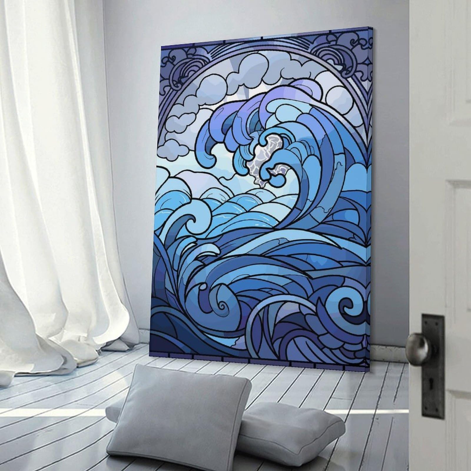Junmoney Canvas Wall Art Stained Glass Wave Art, 16x24inch(40x60cm), for Corridors, Hallways Or Apartment Entries, Decorative Canvas Styling for Entry Areas