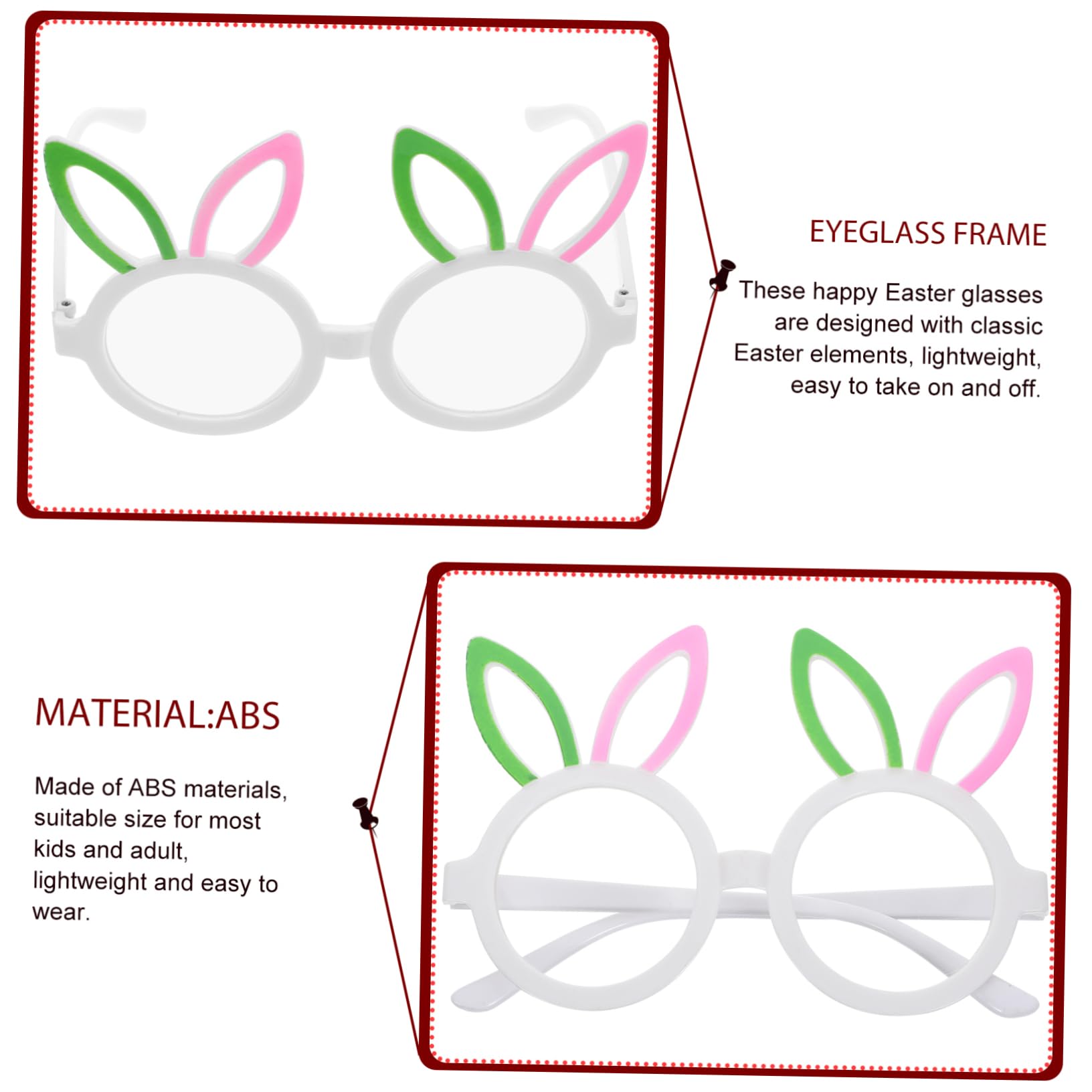 ULDIGI 4pcs Easter Bunny Ear Glasses Frames Glasses for Boys and Girls Party Festival Decorations