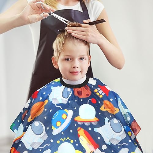 Miniatura 25 de Capa de peluquería para niños con cepillo para el cuello, capa profesional de corte de pelo con cierre a presión ajustable