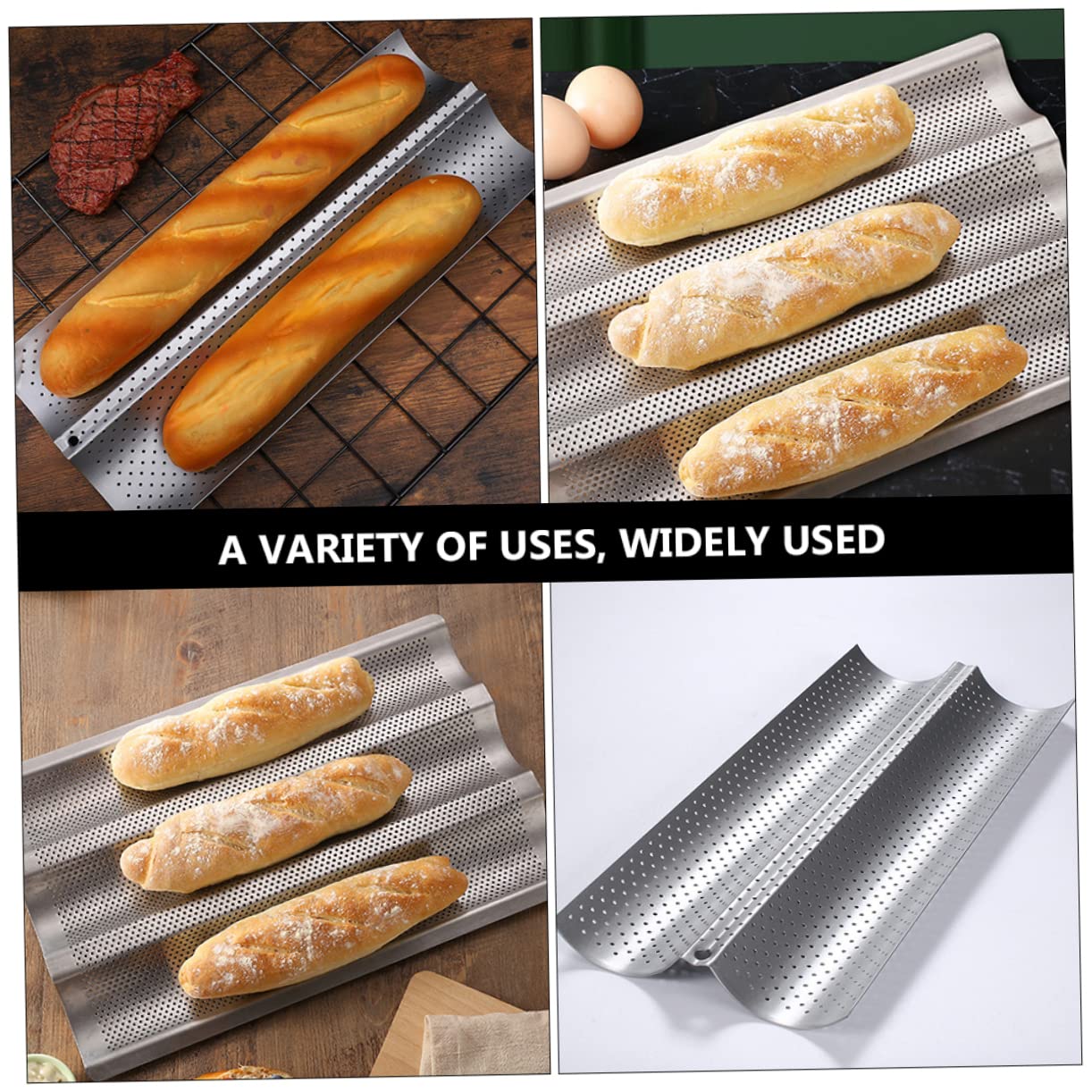 YARNOW 2pcs Moule à Baguette en Acier Inoxydable Argenté Surface Lisse Antiadhésive, Facile à Nettoyer, pour Boulangerie et Pâtisserie Professionnelle